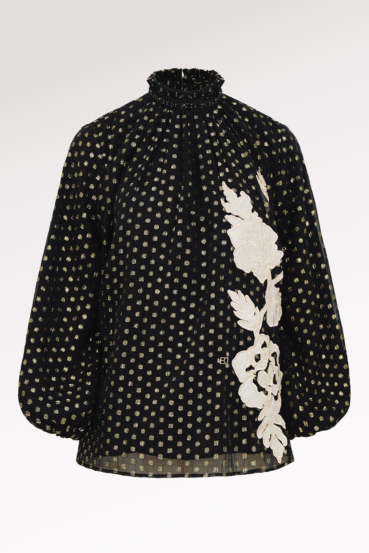 Blooming Eid Polka Dot Blouse - Black Iris – Benang Jarum