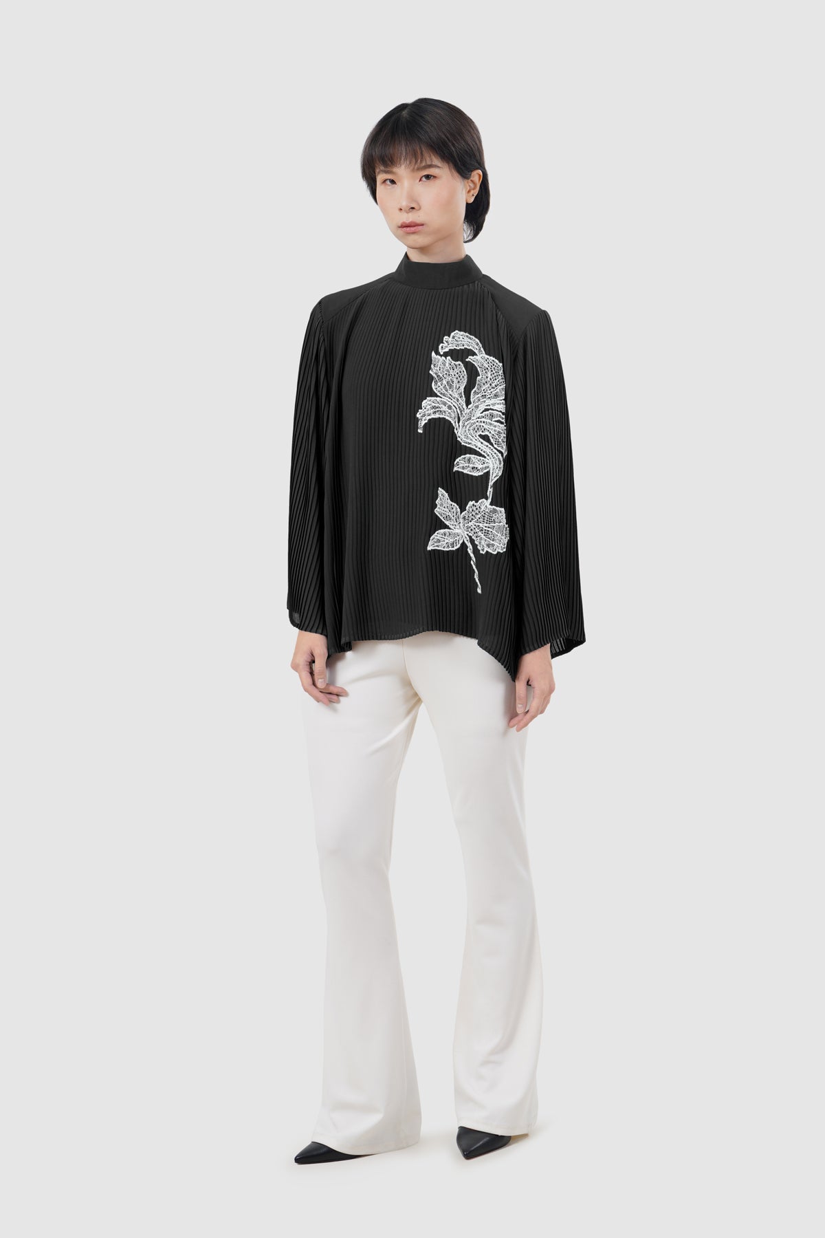 Elodie Pleats Blouse - Black