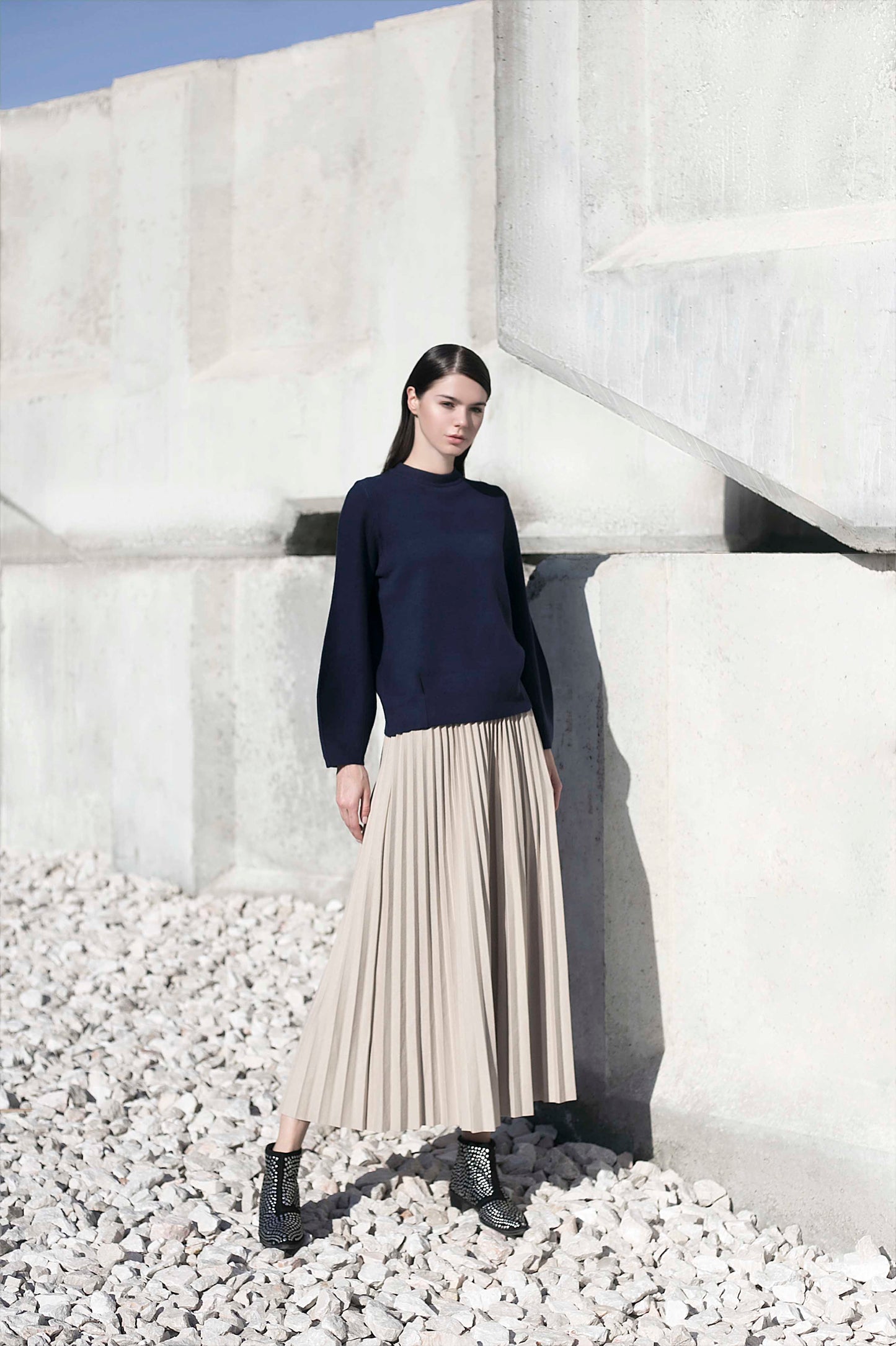 Knitted Top With Puff Sleeve Navy