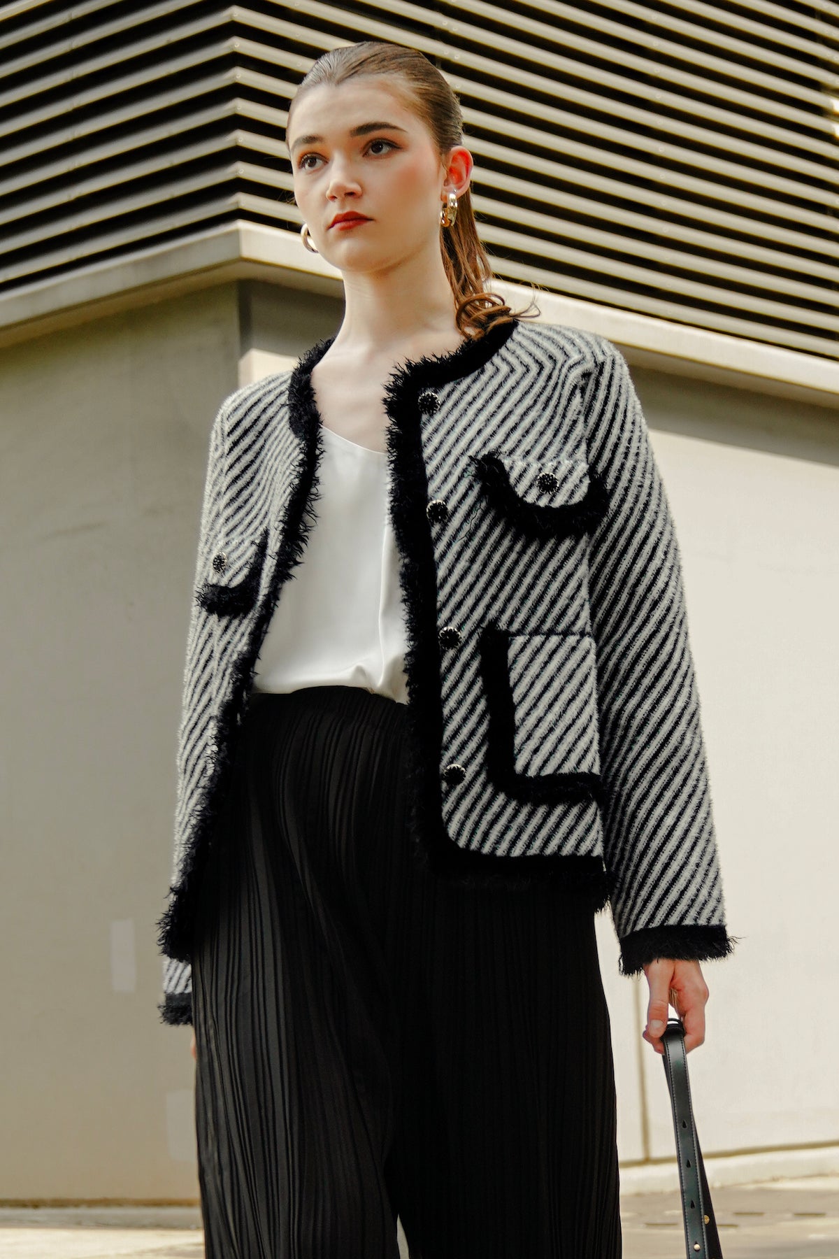 Malia Striped Jacket - Black