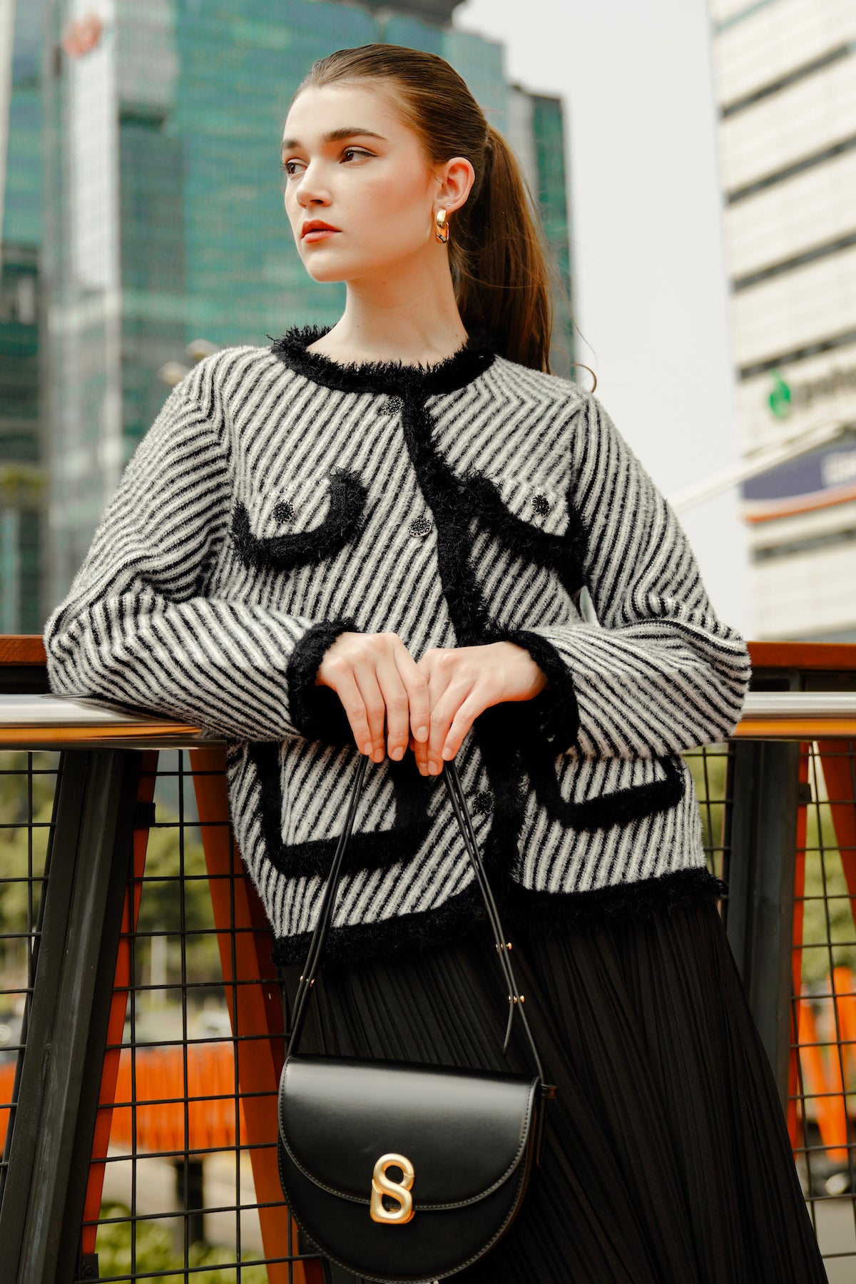 Malia Striped Jacket - Black