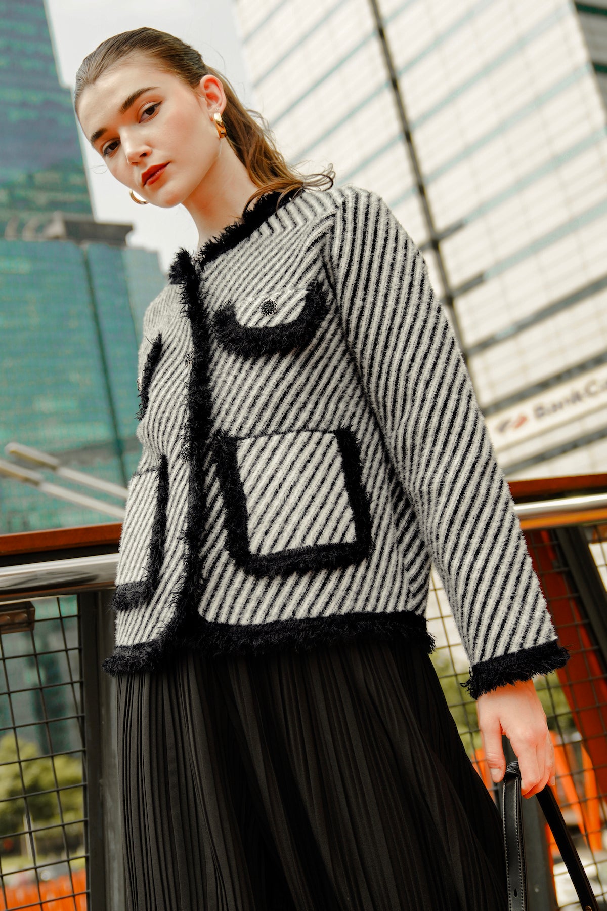 Malia Striped Jacket - Black