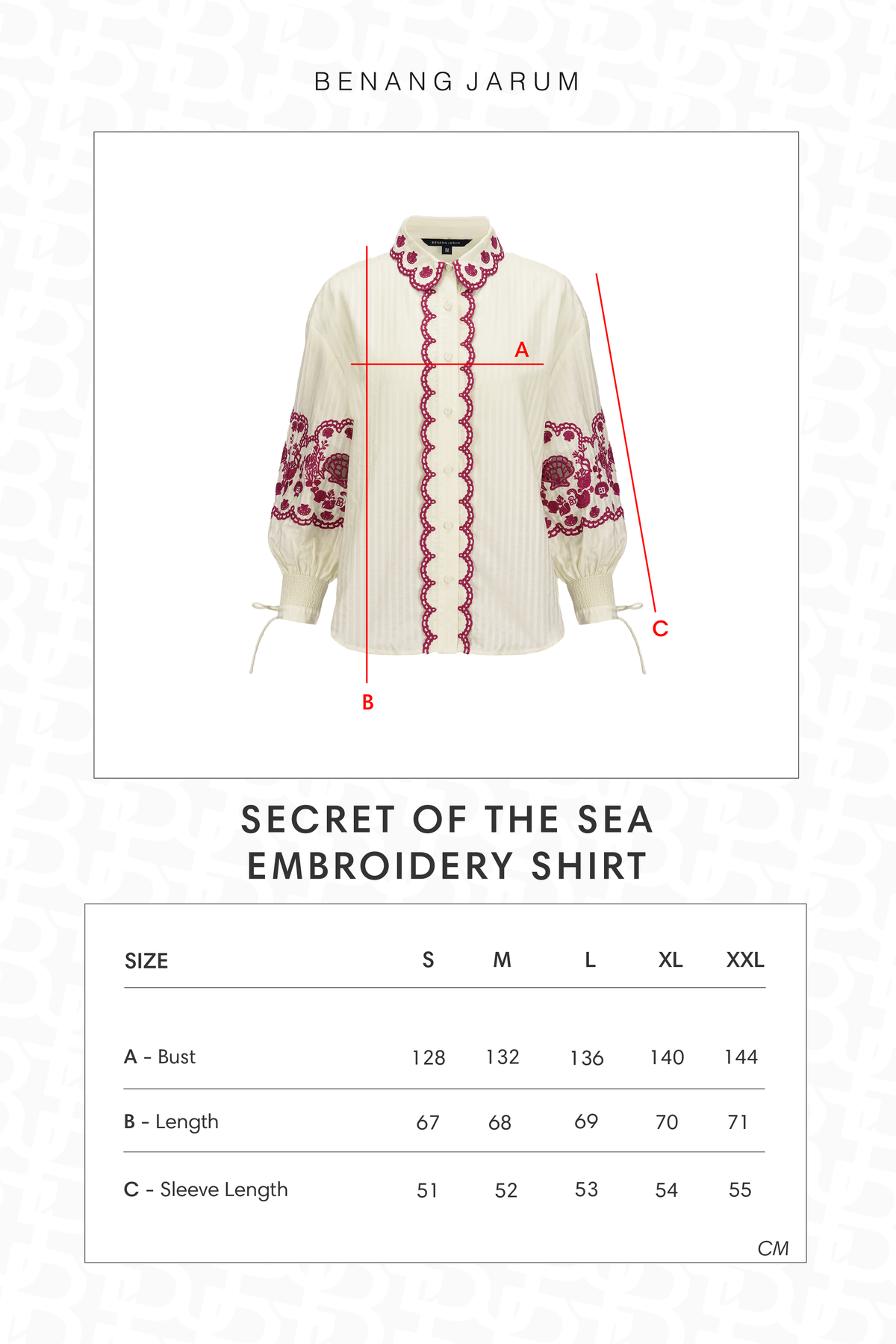 secret of the sea embroidery shirt in jellyfish by benang jarum size chart