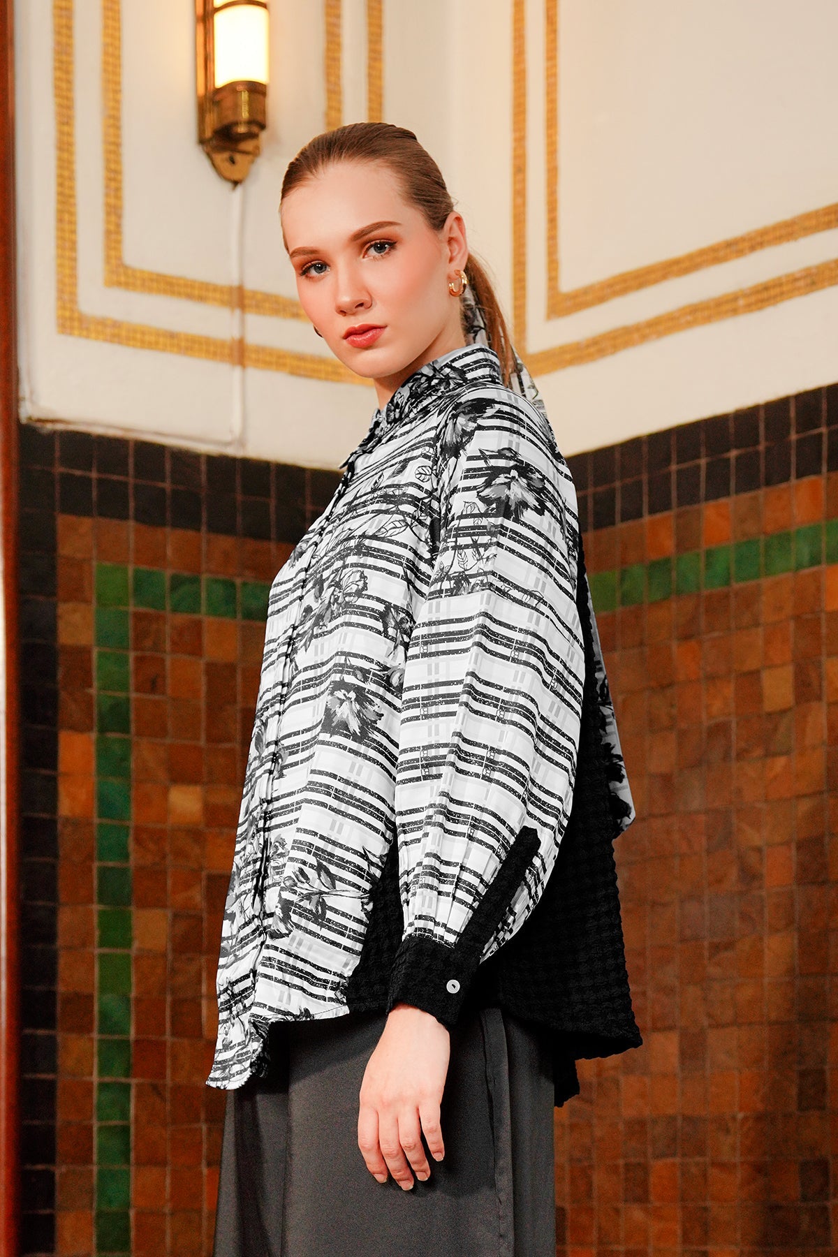 Amona Mix Fabric Shirt - Black