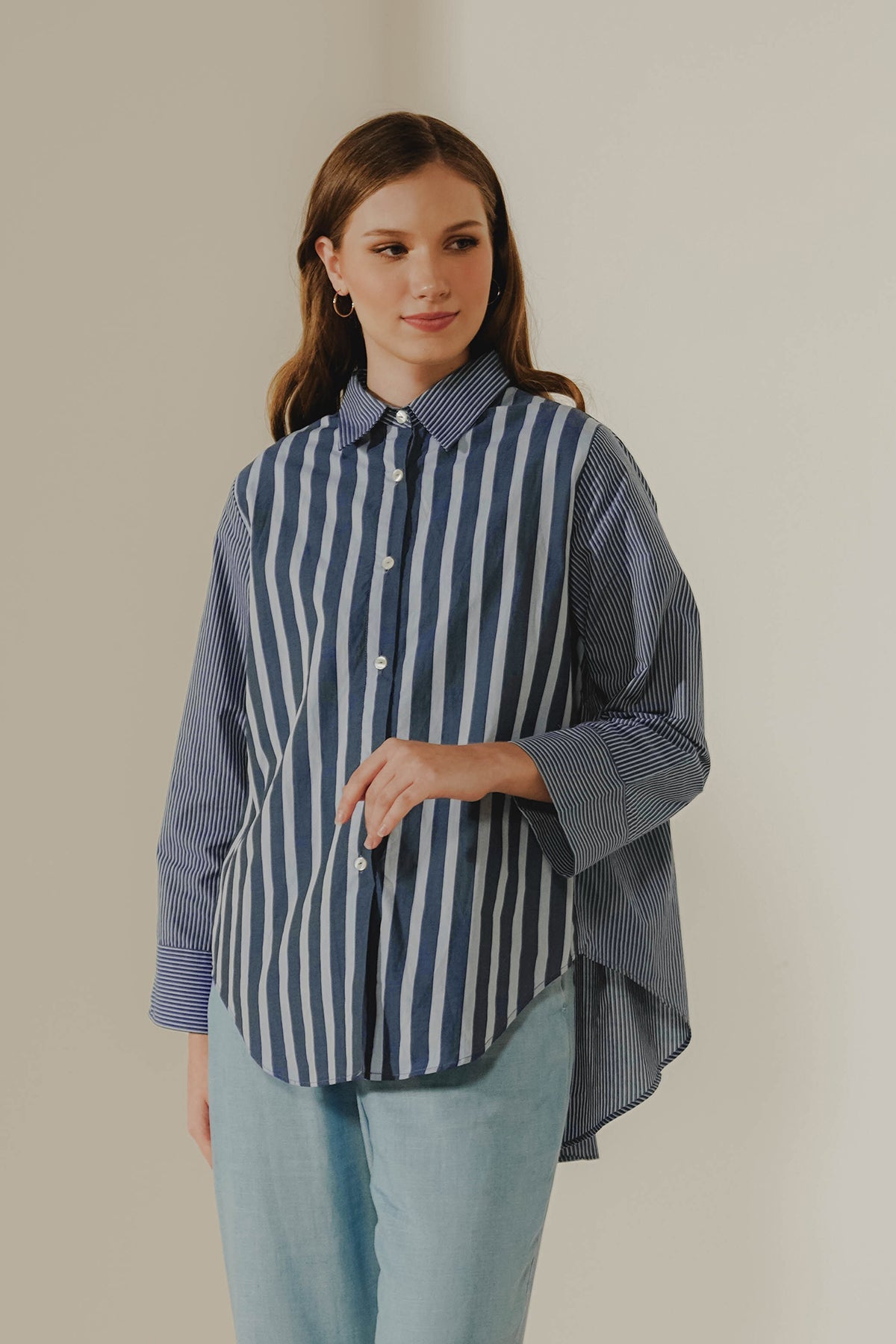 Aeera Stripes Shirt - Blue