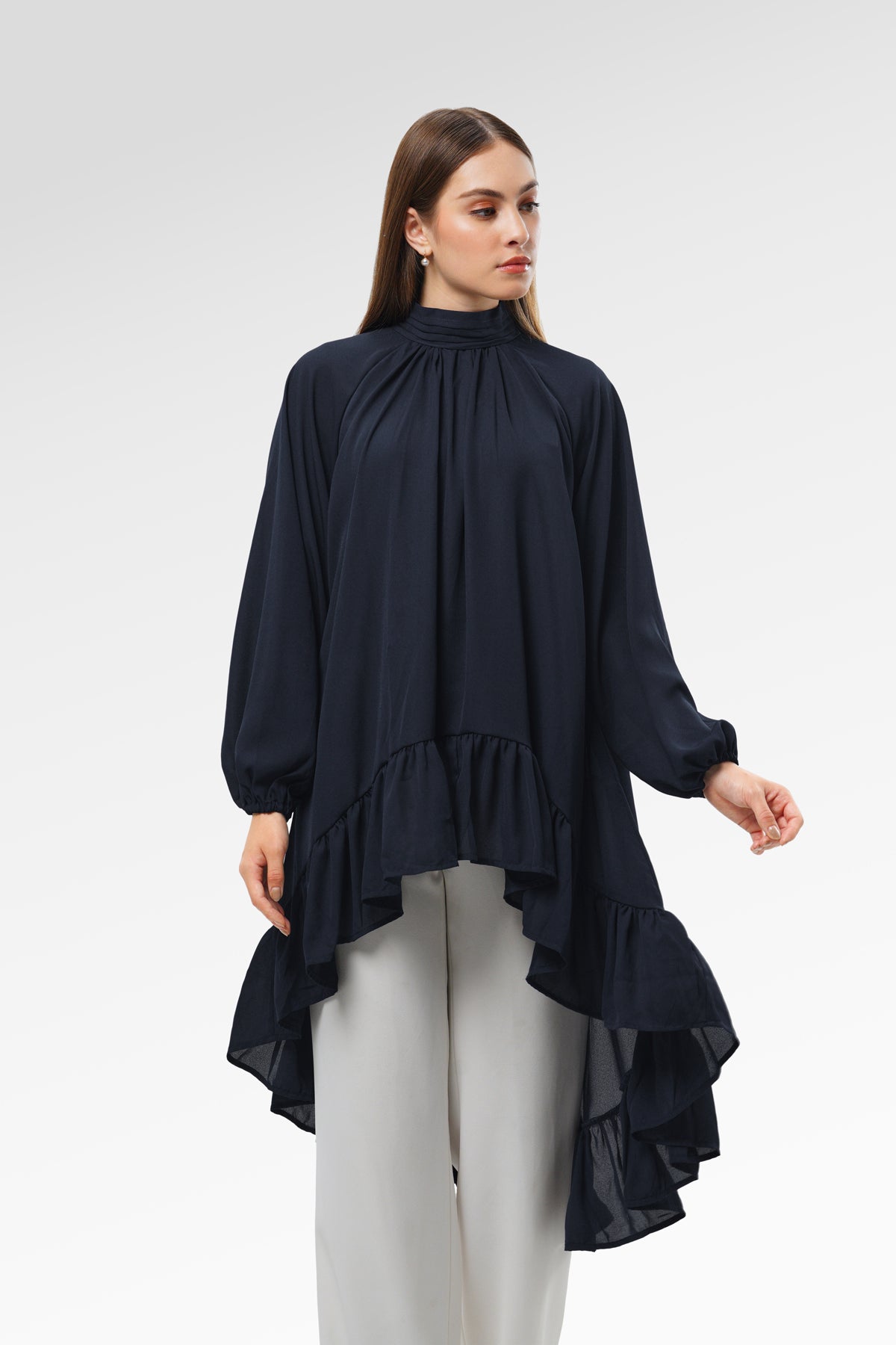 Allison Ruffled Blouse - Navy