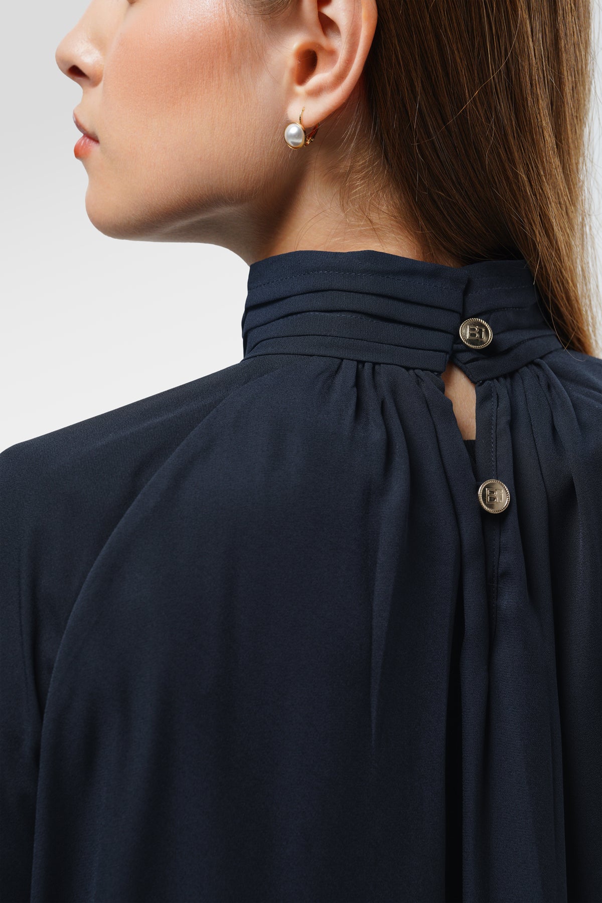 Allison Ruffled Blouse - Navy