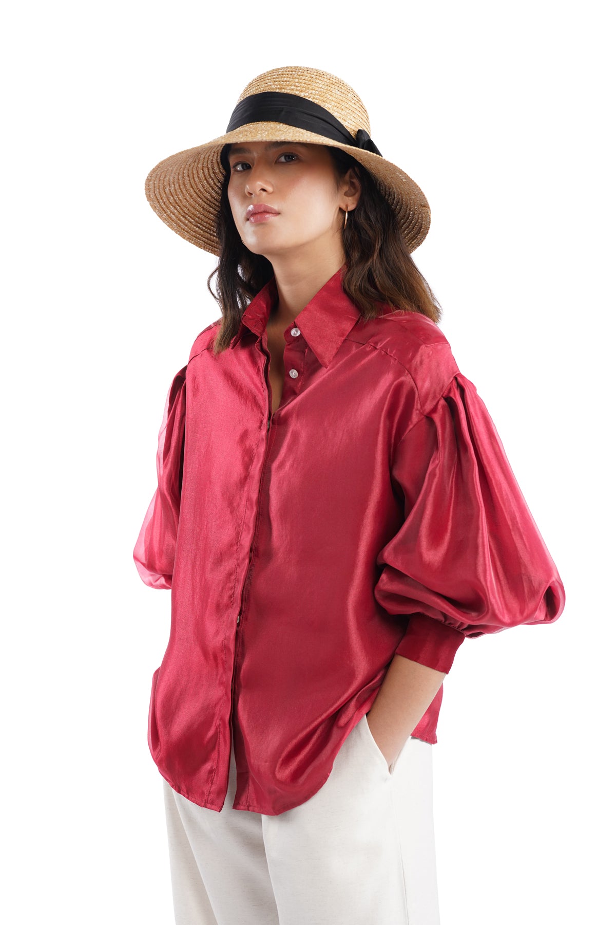 Alma Puffy Shirt - Maroon