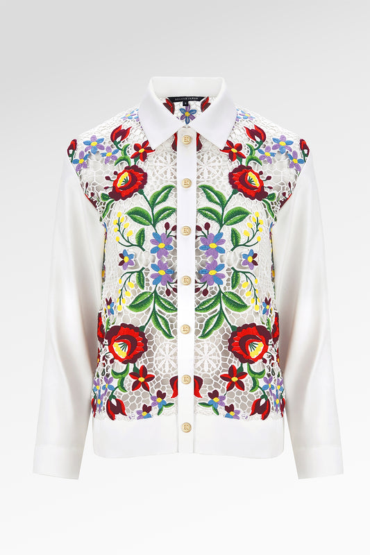 Amara Lace Shirt - White Bloom