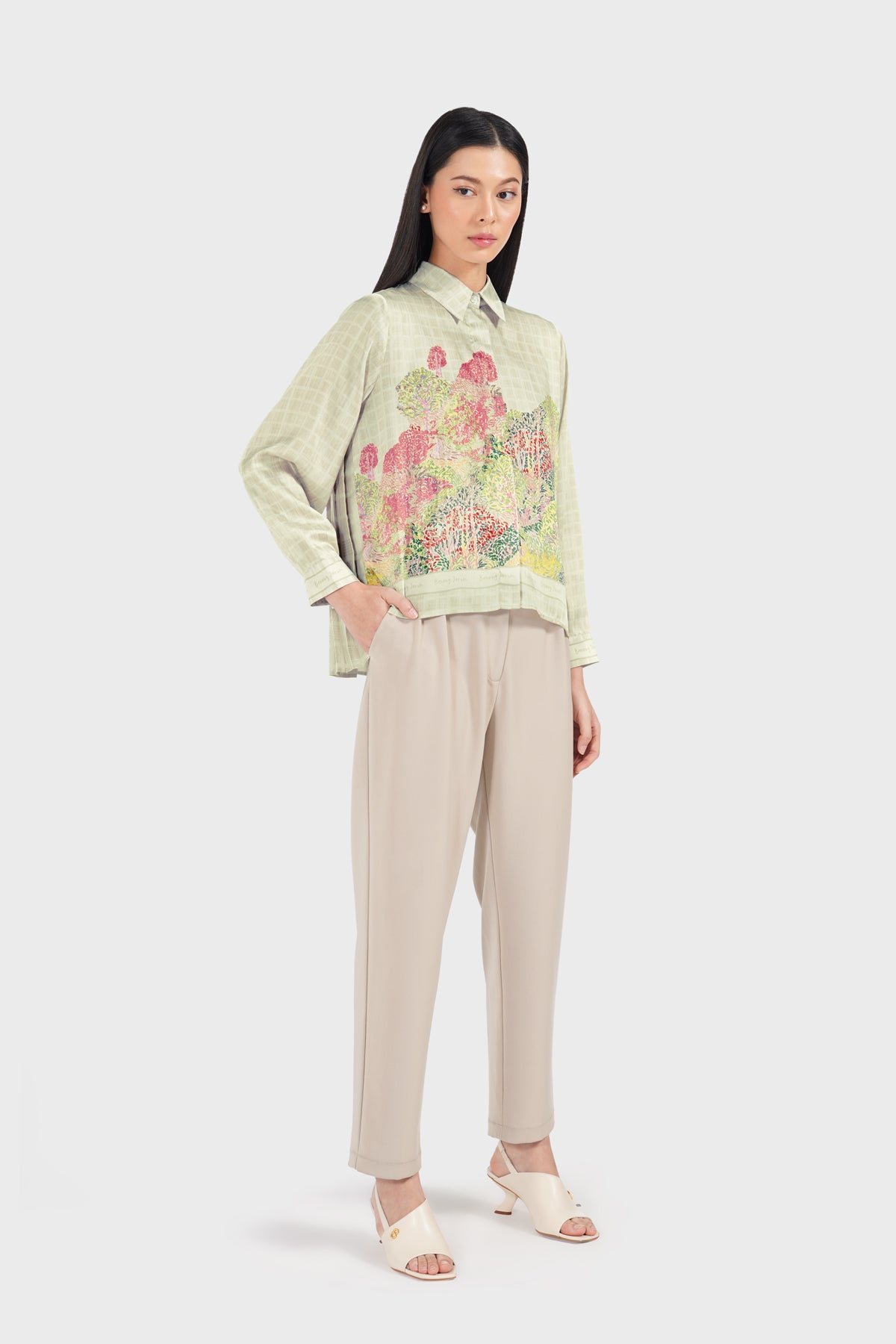 Art De La Nature Pleated Shirt - Sage