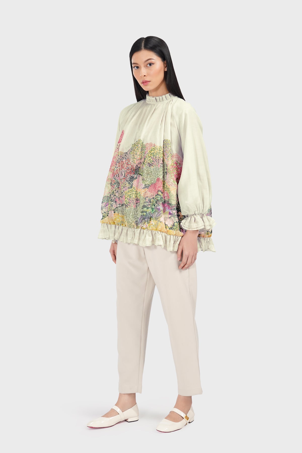 Art De La Nature Ruffle Blouse - Sage