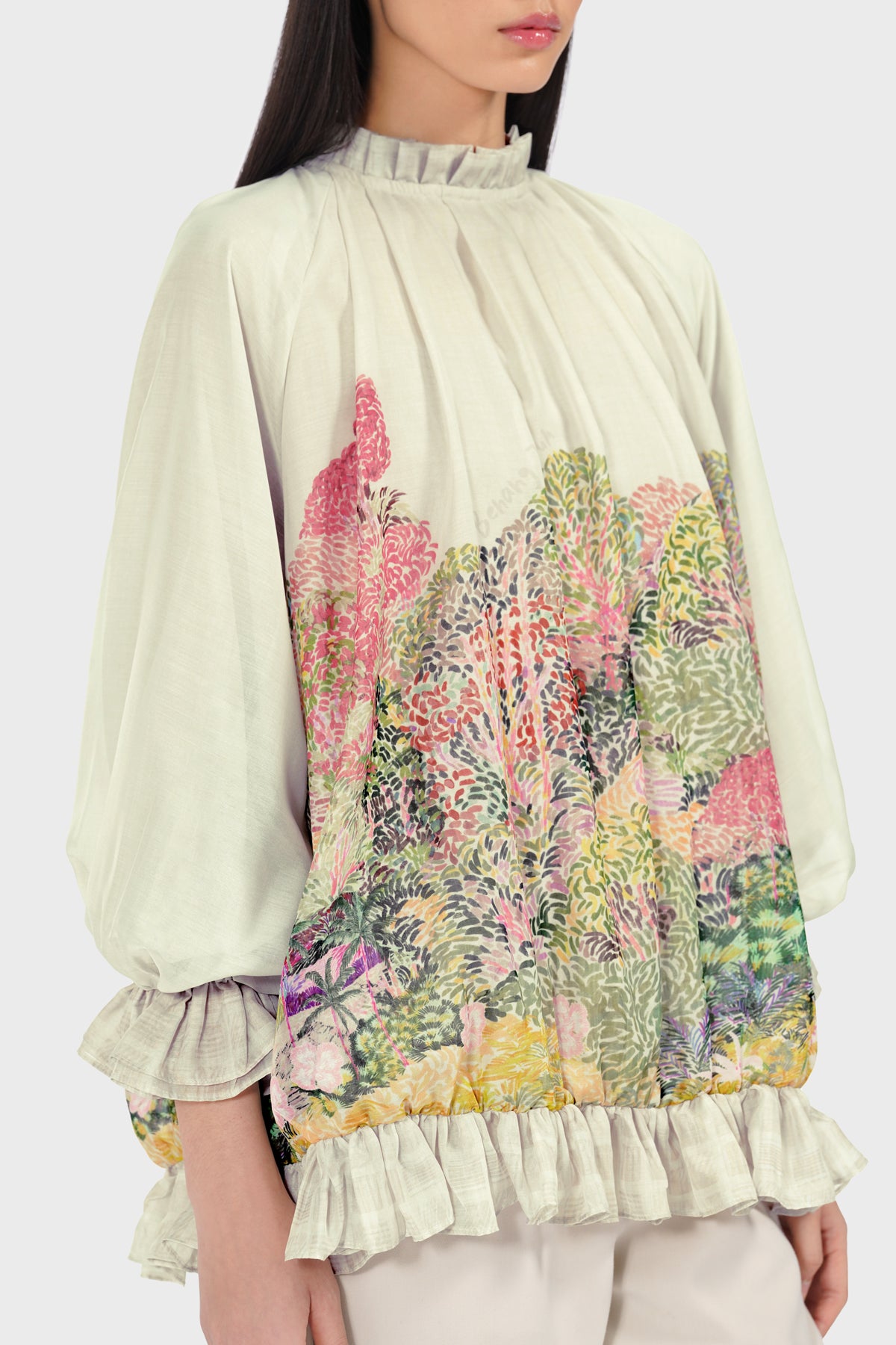 Art De La Nature Ruffle Blouse - Sage