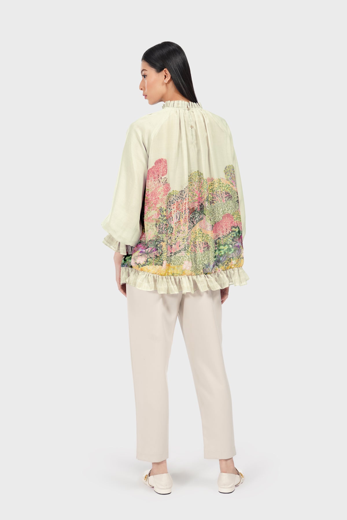 Art De La Nature Ruffle Blouse - Sage