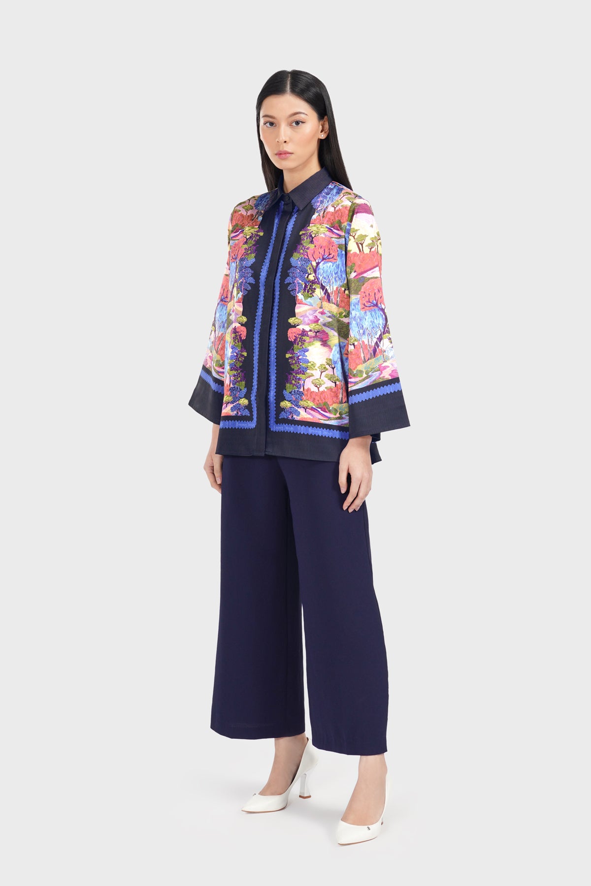 Art De La Nature Satin Shirt - Navy