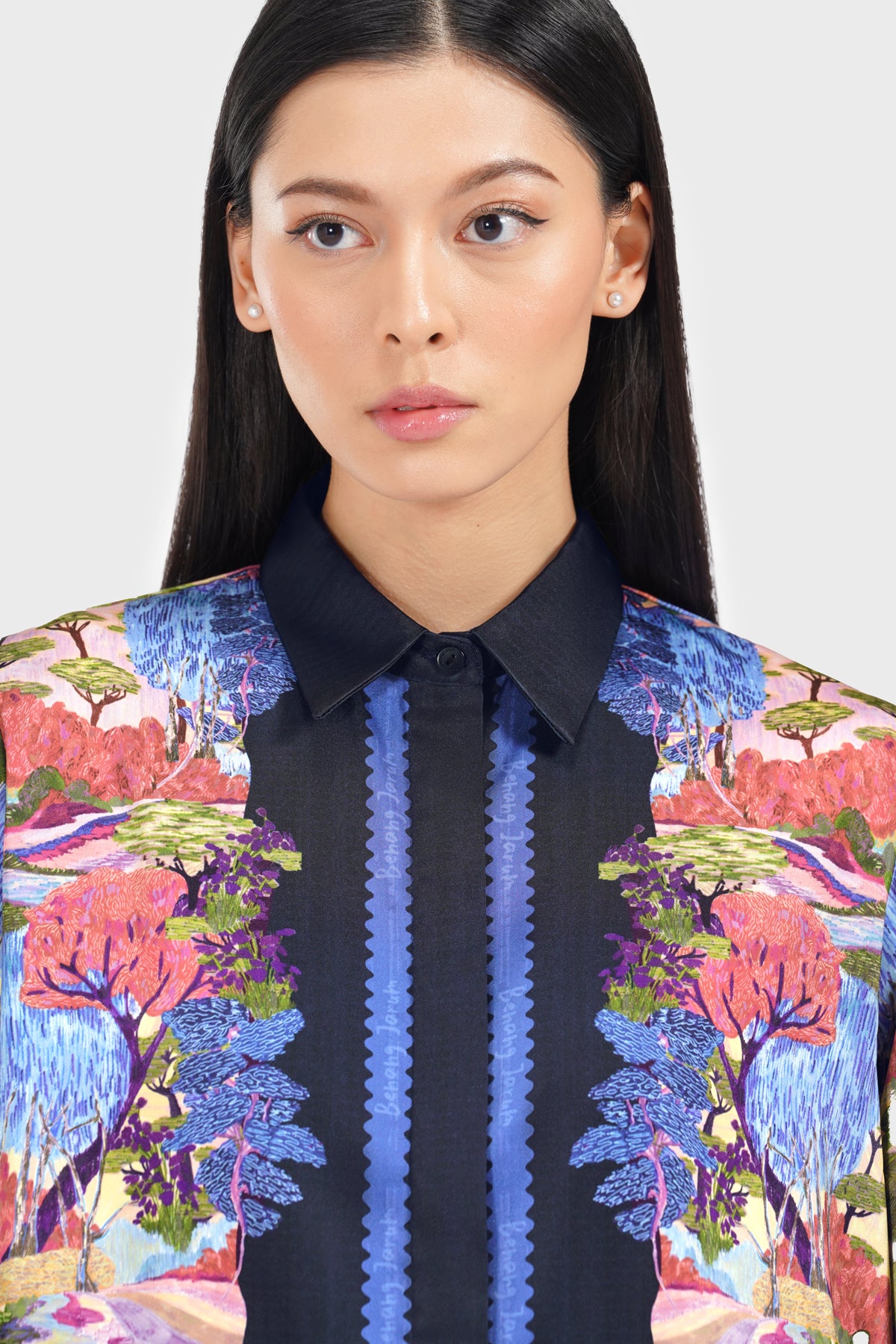 Art De La Nature Satin Shirt - Navy