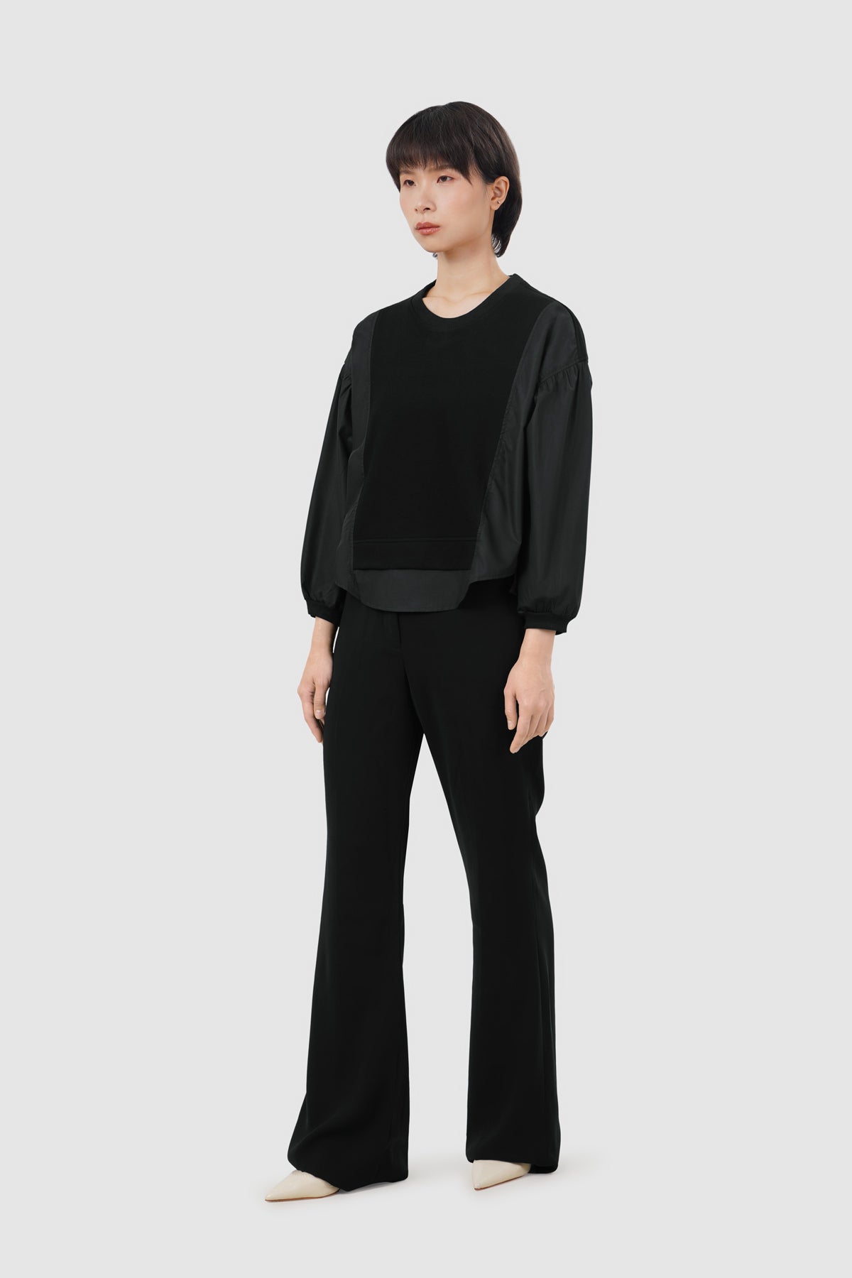 Athena Mix Fabric Blouse - Black