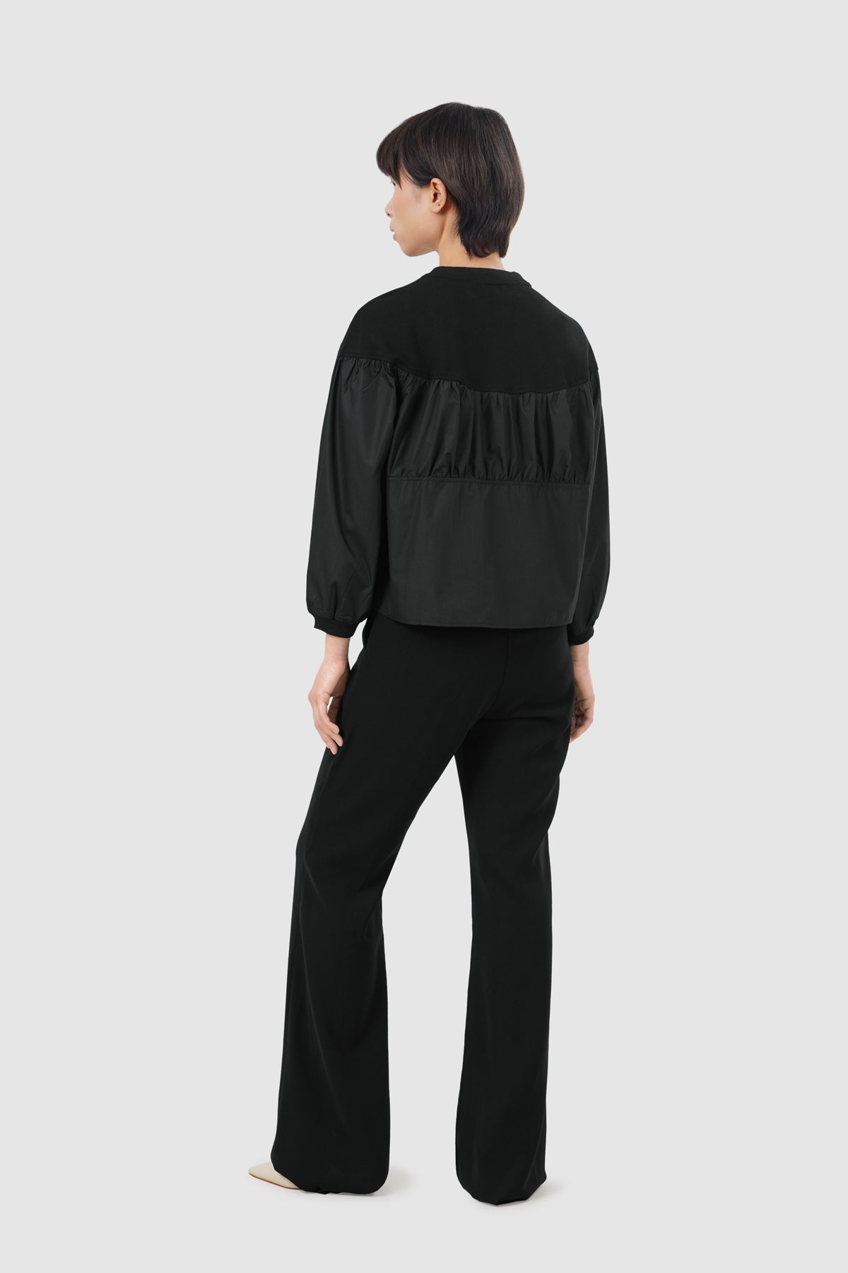 Athena Mix Fabric Blouse - Black