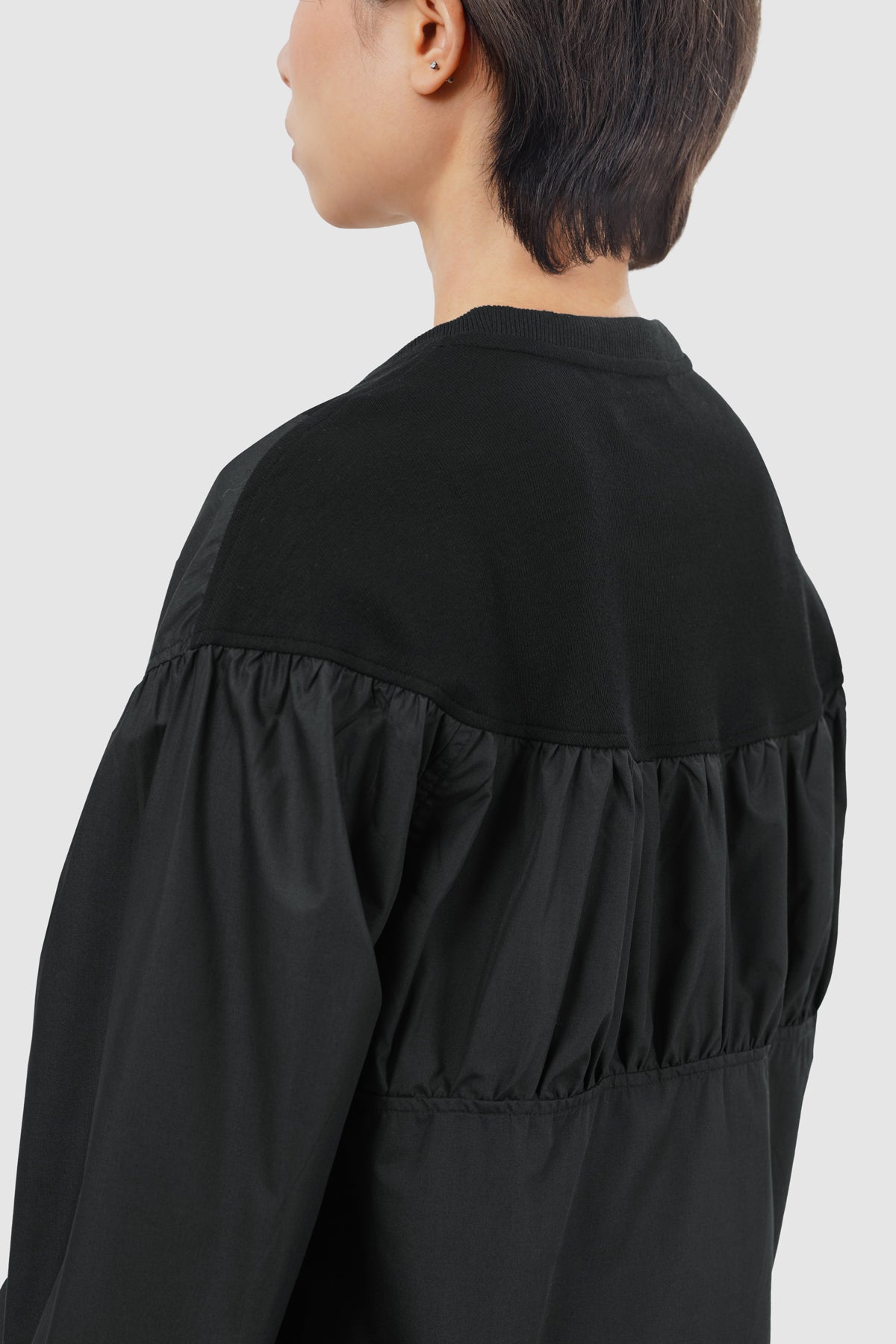 Athena Mix Fabric Blouse - Black