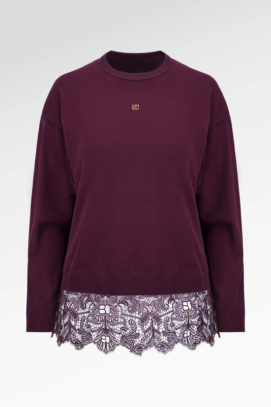 Basic Lace Sweatshirt - Berry