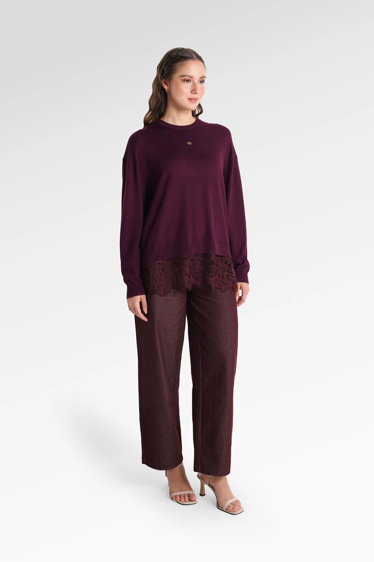 Basic Lace Sweatshirt - Berry