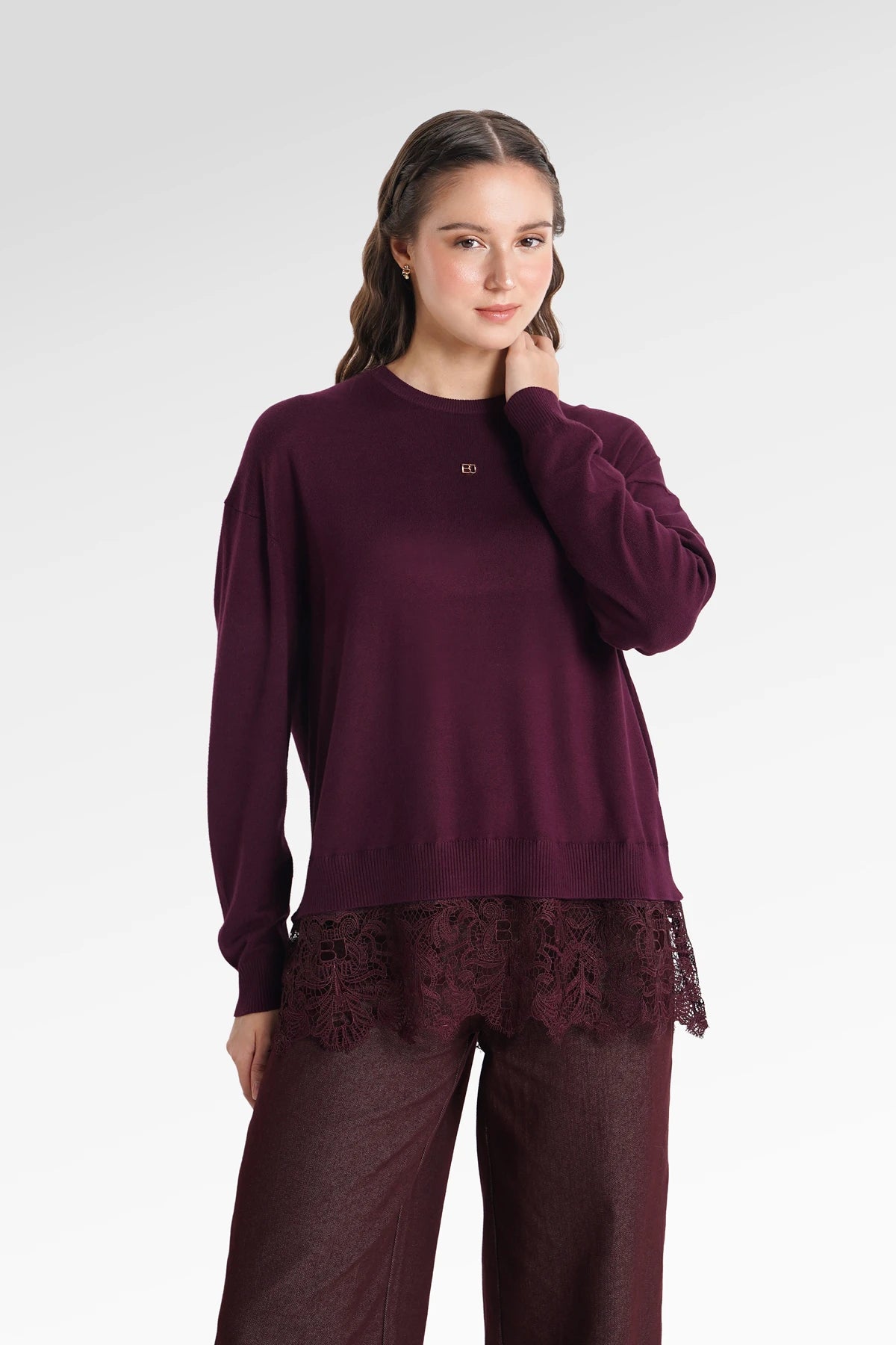 Basic Lace Sweatshirt - Berry