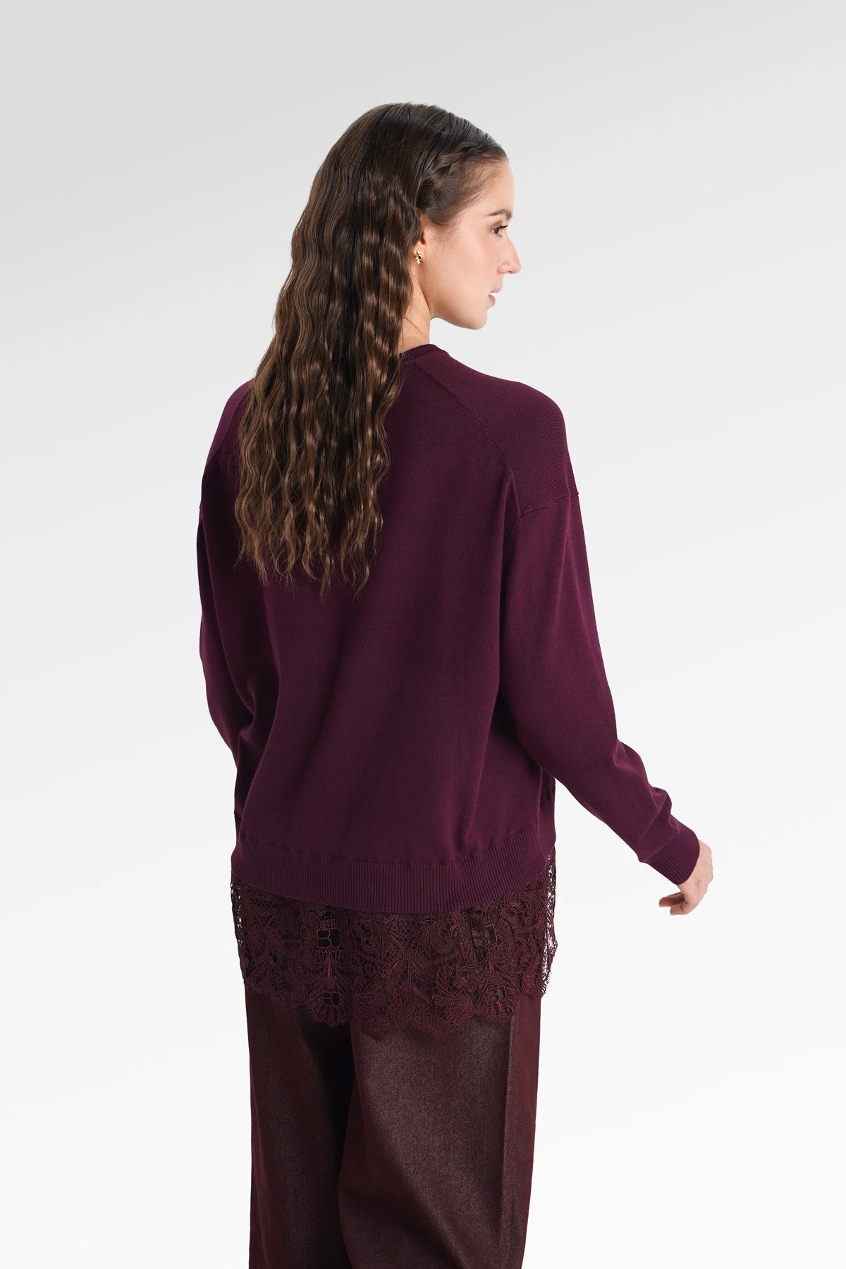 Basic Lace Sweatshirt - Berry