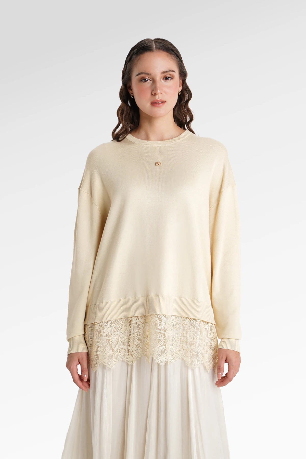 Basic Lace Sweatshirt - Yuzu
