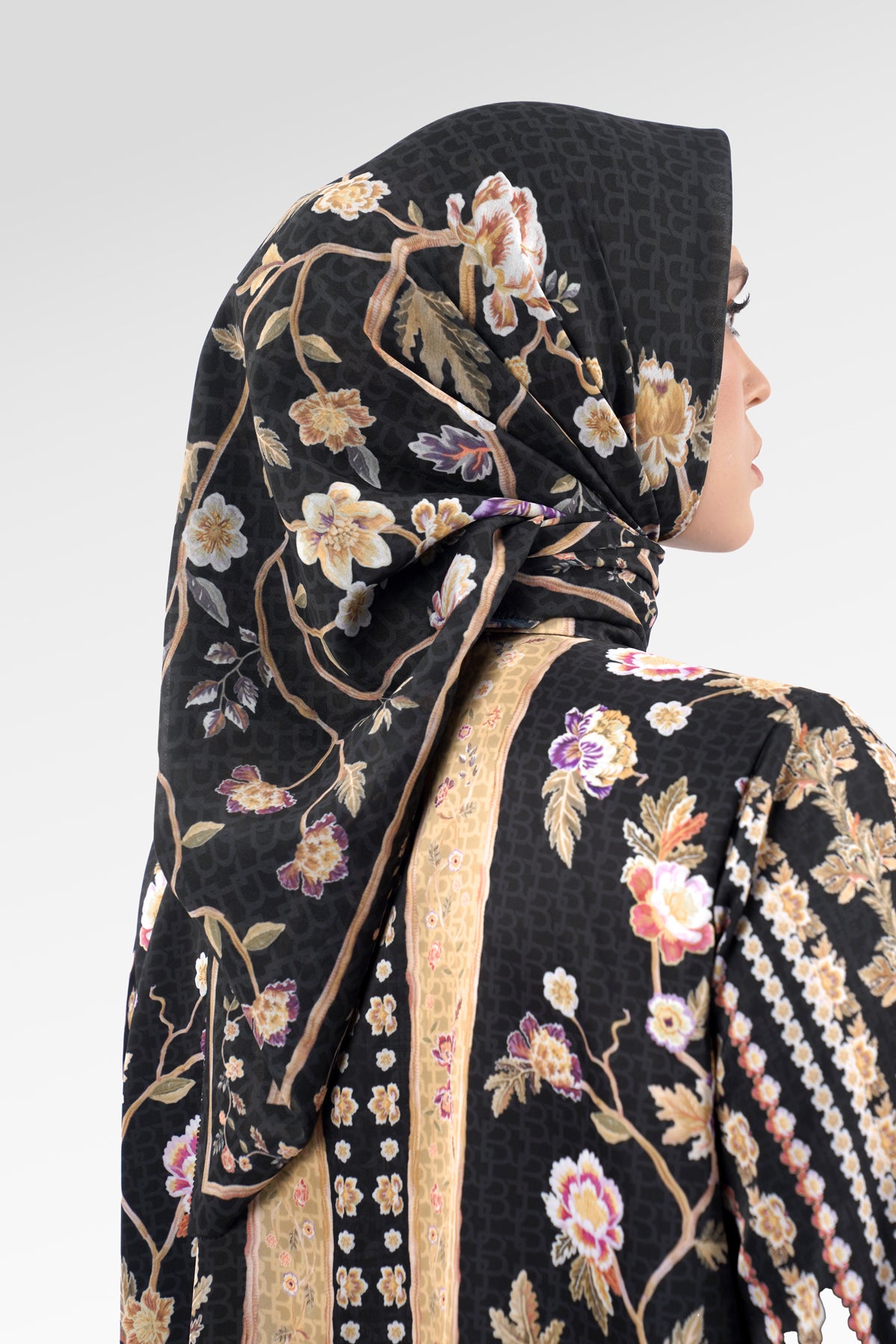Blooming Eid Scarf - Black Iris