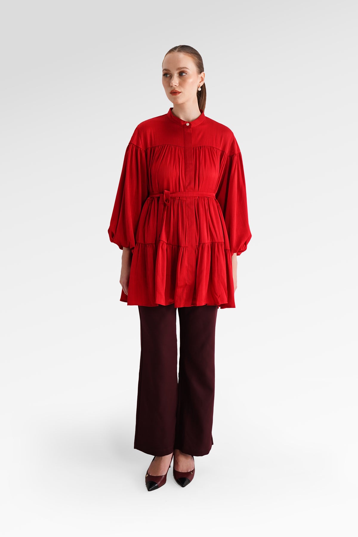Nara Gathered Shirt - Red
