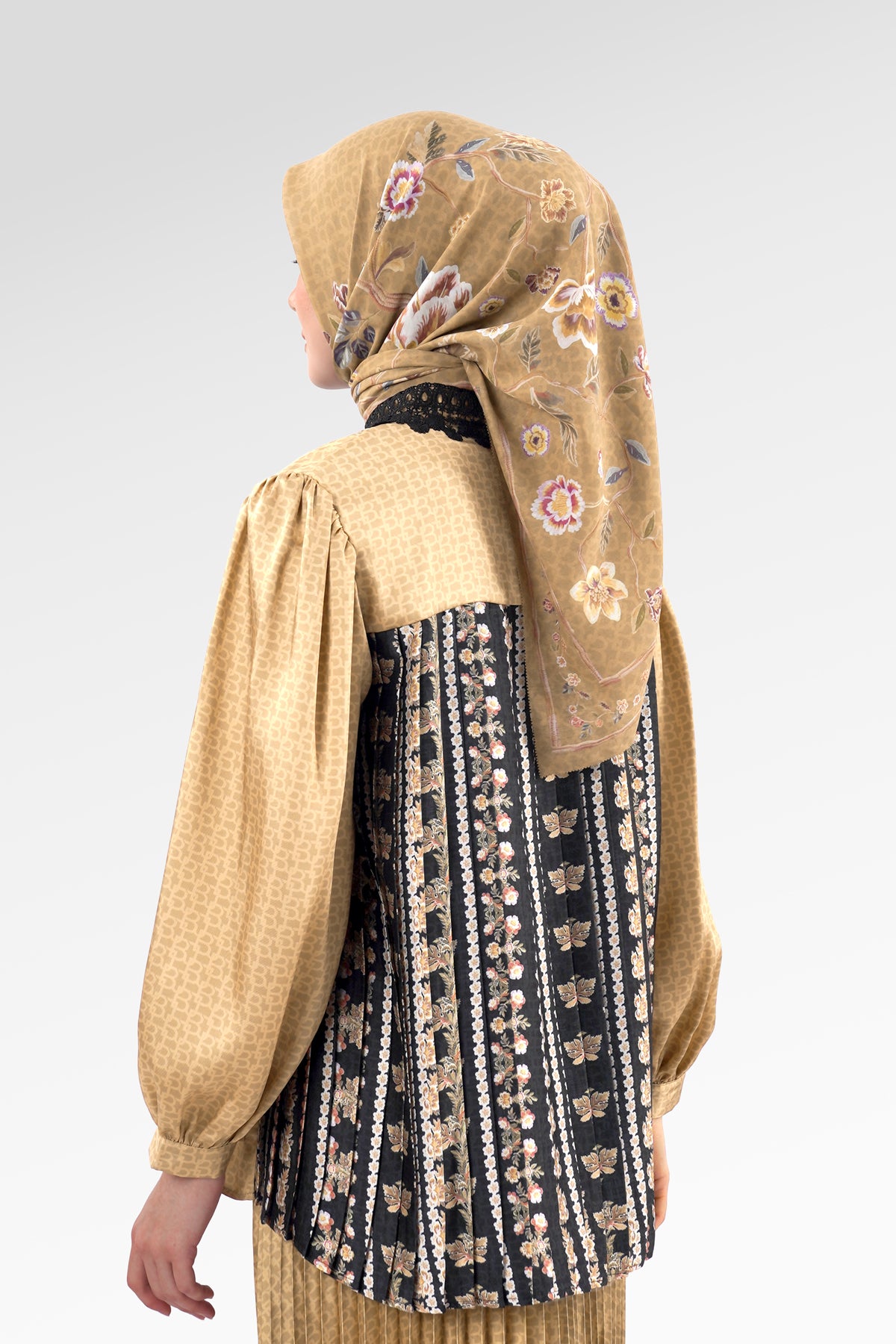 Blooming Eid Back Pleated Shirt - Black Iris