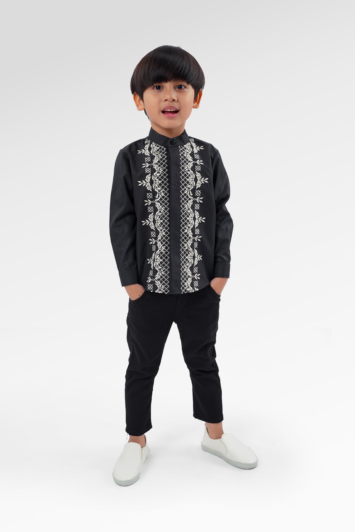 Blooming Eid Embroidery Boy Shirt - Black