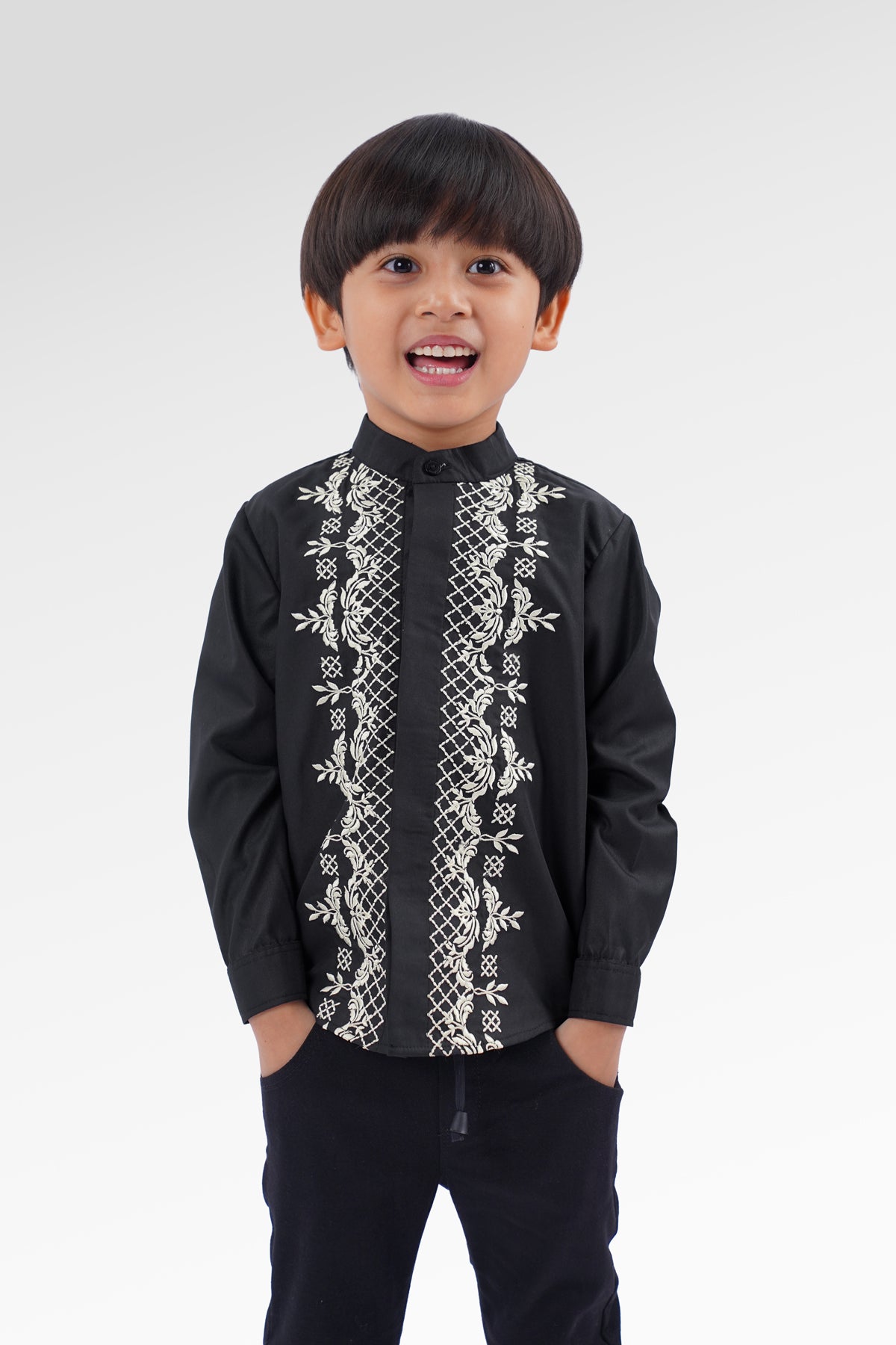 Blooming Eid Embroidery Boy Shirt - Black