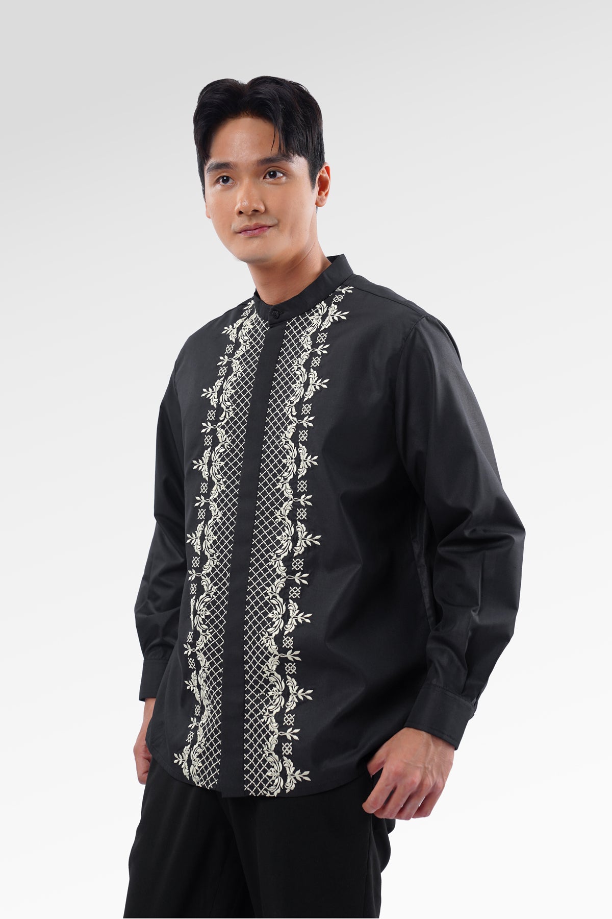 Blooming Eid Embroidery Men Shirt - Black
