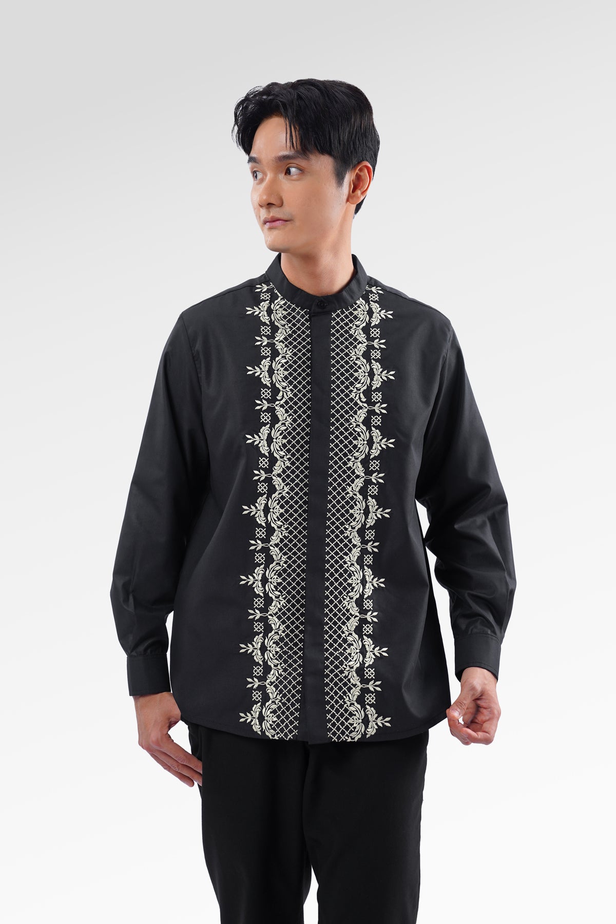 Blooming Eid Embroidery Men Shirt - Black