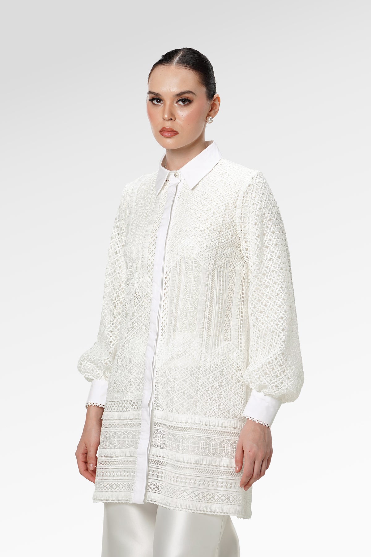 Blooming Eid Embroidery Tunic - White