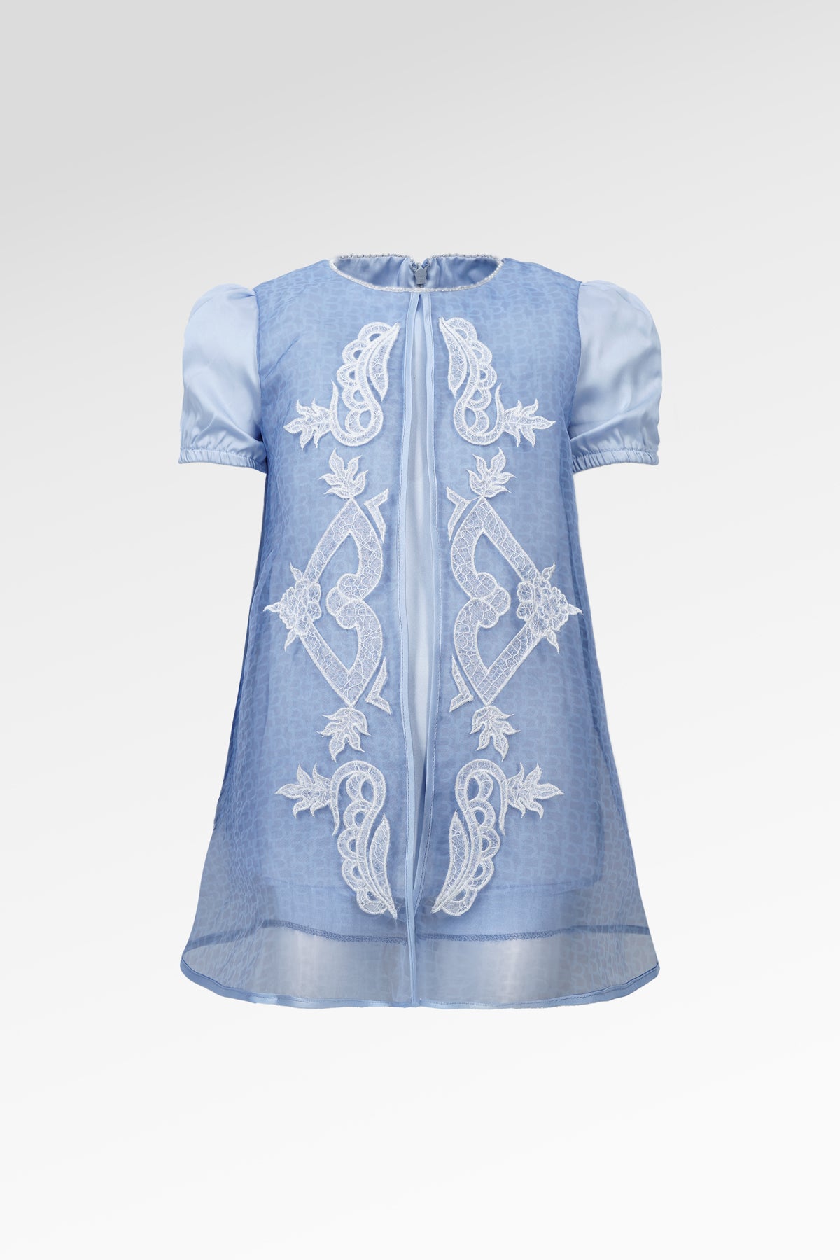 Blooming Eid Kids Organza Dress - Blue Bell