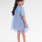 Blooming Eid Kids Organza Dress - Blue Bell