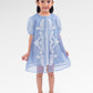 Blooming Eid Kids Organza Dress - Blue Bell