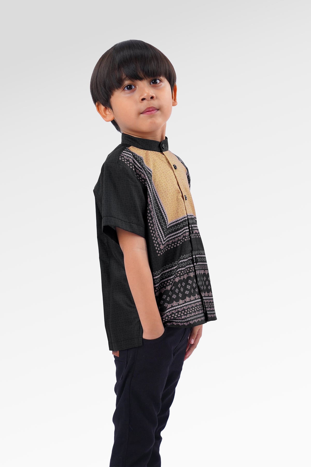 Blooming Eid Kids Shirt - Black Iris