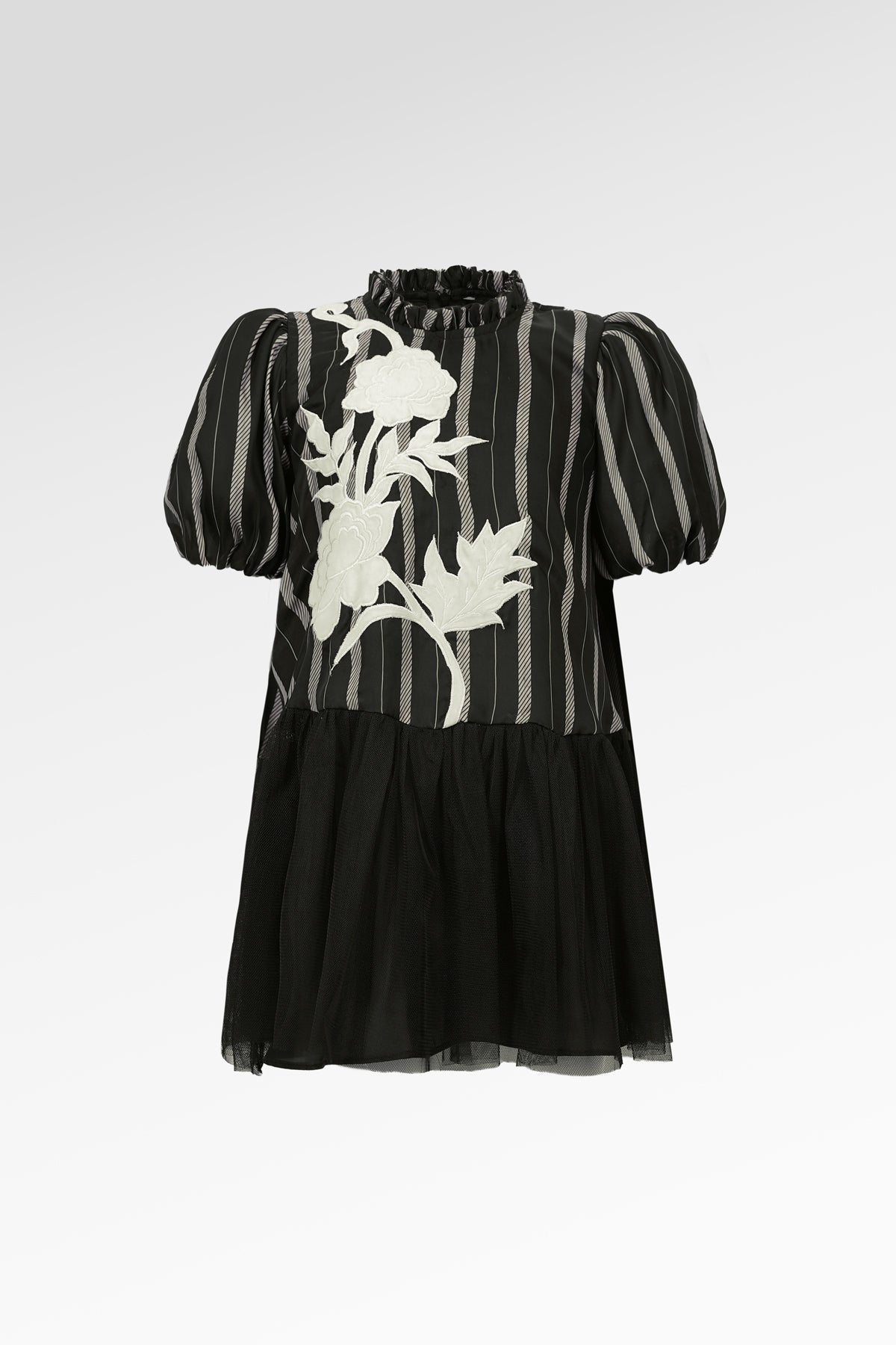 Blooming Eid Kids Stripe Dress - Black