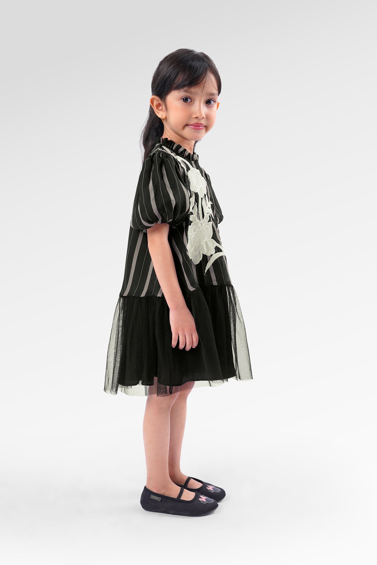 Blooming Eid Kids Stripe Dress - Black
