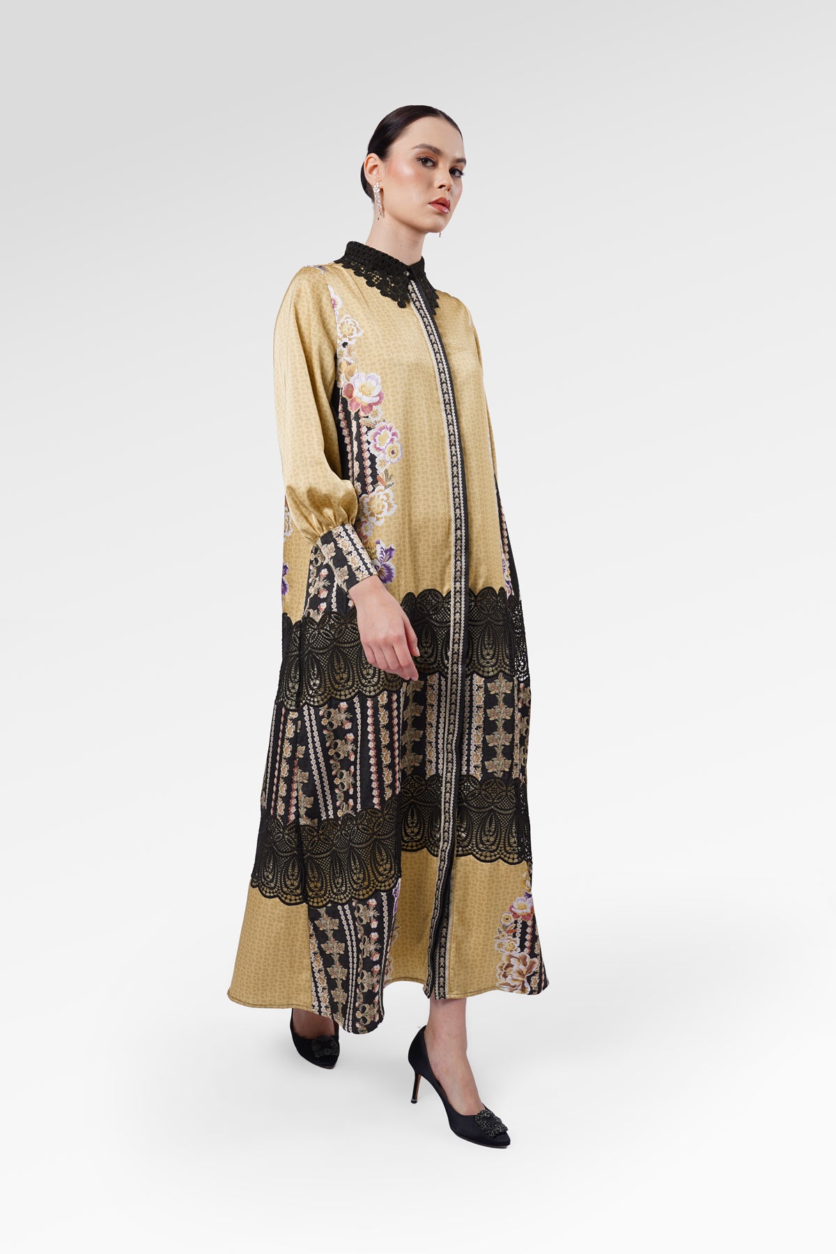 Blooming Eid Lace Dress - Marigold