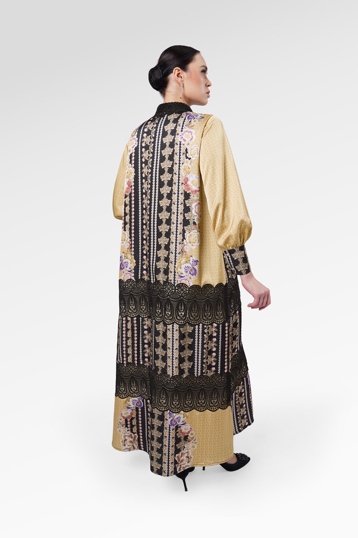 Blooming Eid Lace Dress - Marigold
