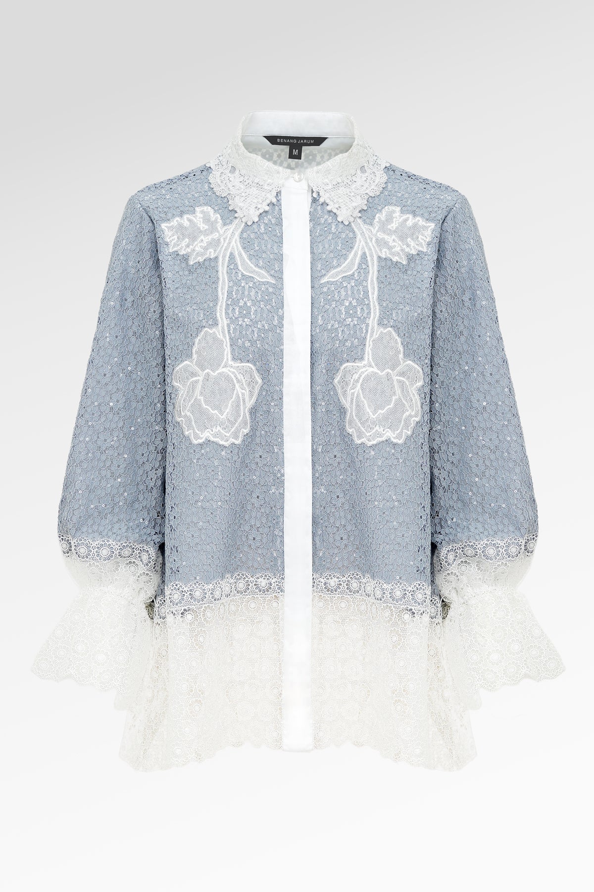 Blooming Eid Lace Shirt - Blue Bell