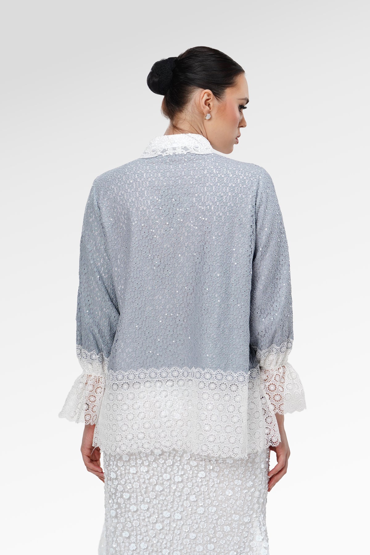 Blooming Eid Lace Shirt - Blue Bell