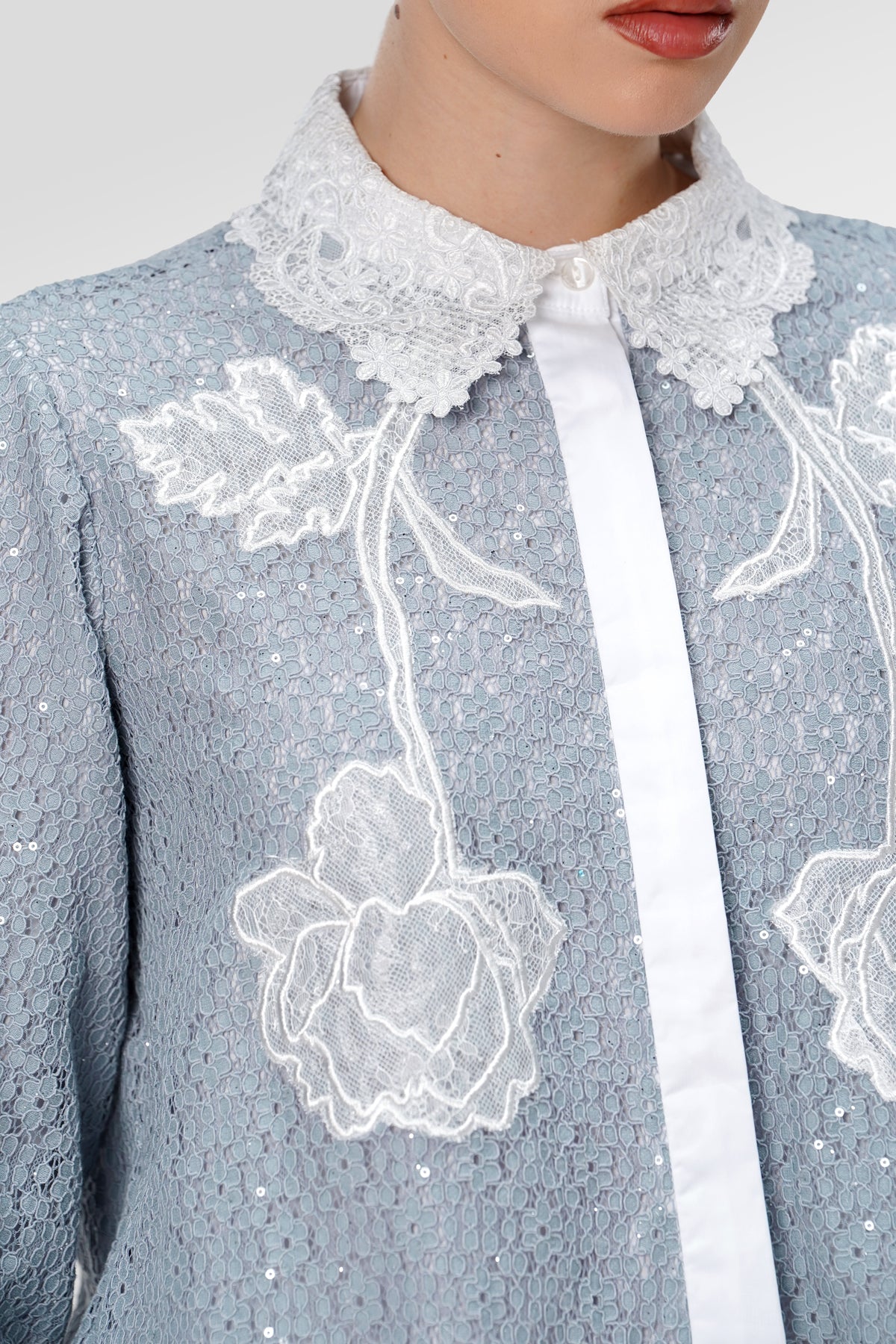 Blooming Eid Lace Shirt - Blue Bell