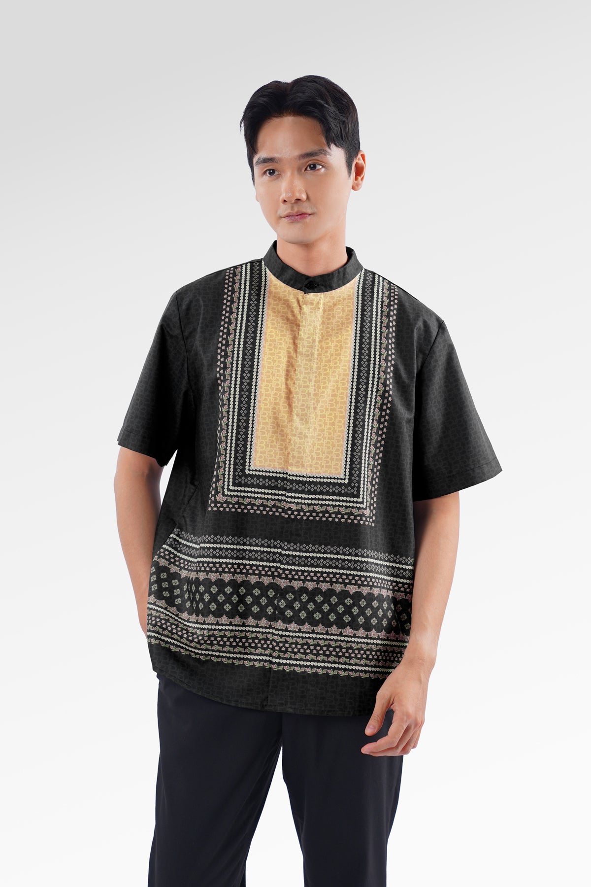 Blooming Eid Men Shirt - Black Iris