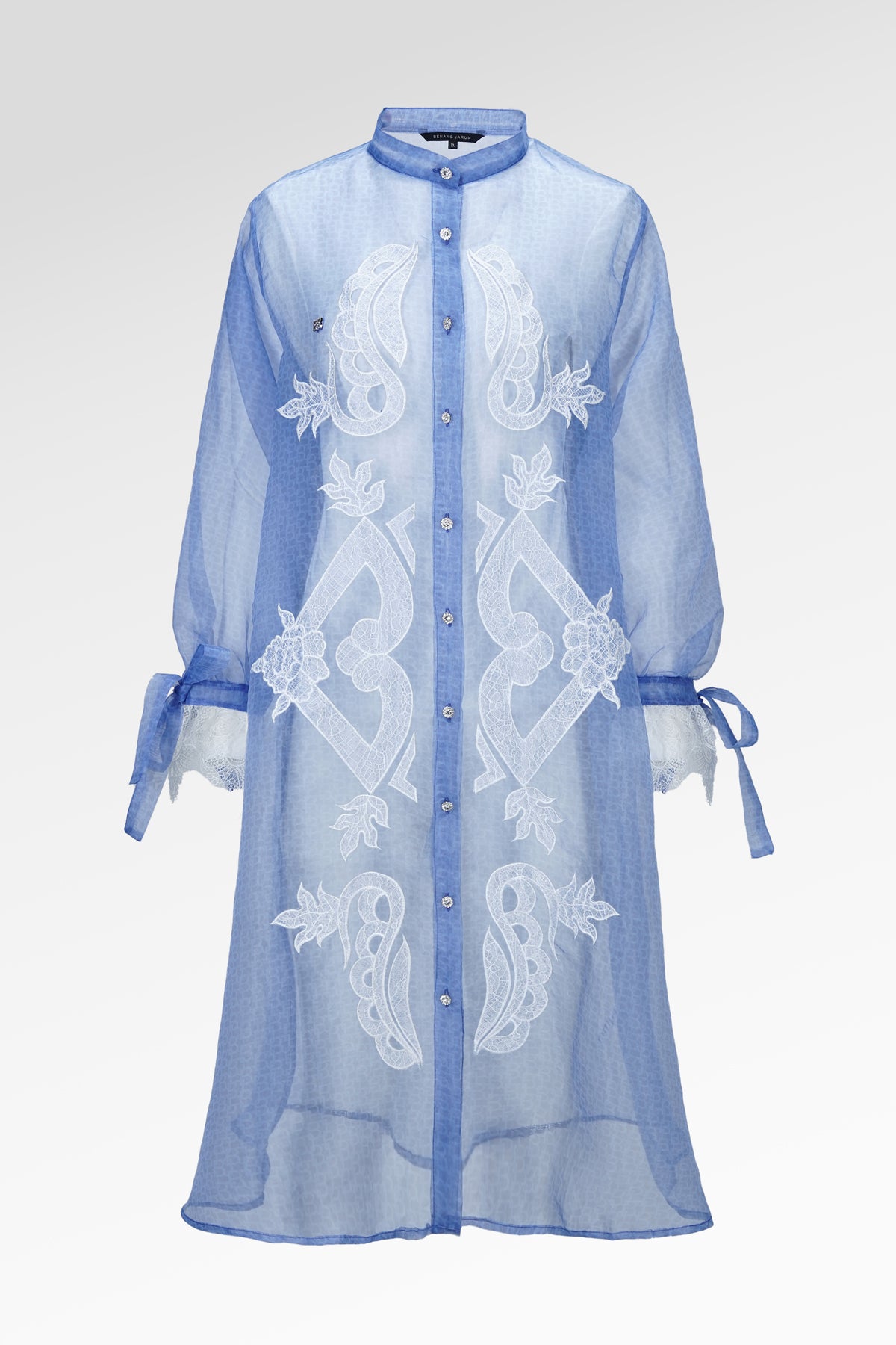 Blooming Eid Organza Embroidery Tunic - Blue Bell