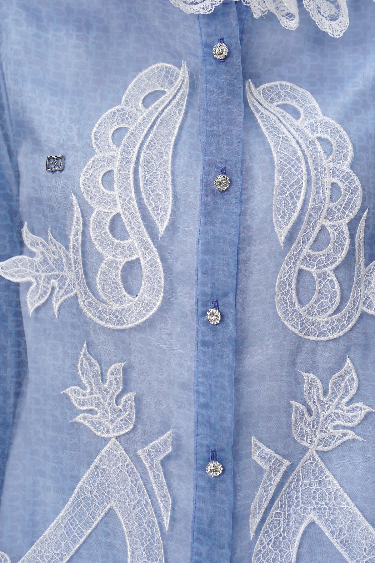 Blooming Eid Organza Embroidery Tunic - Blue Bell