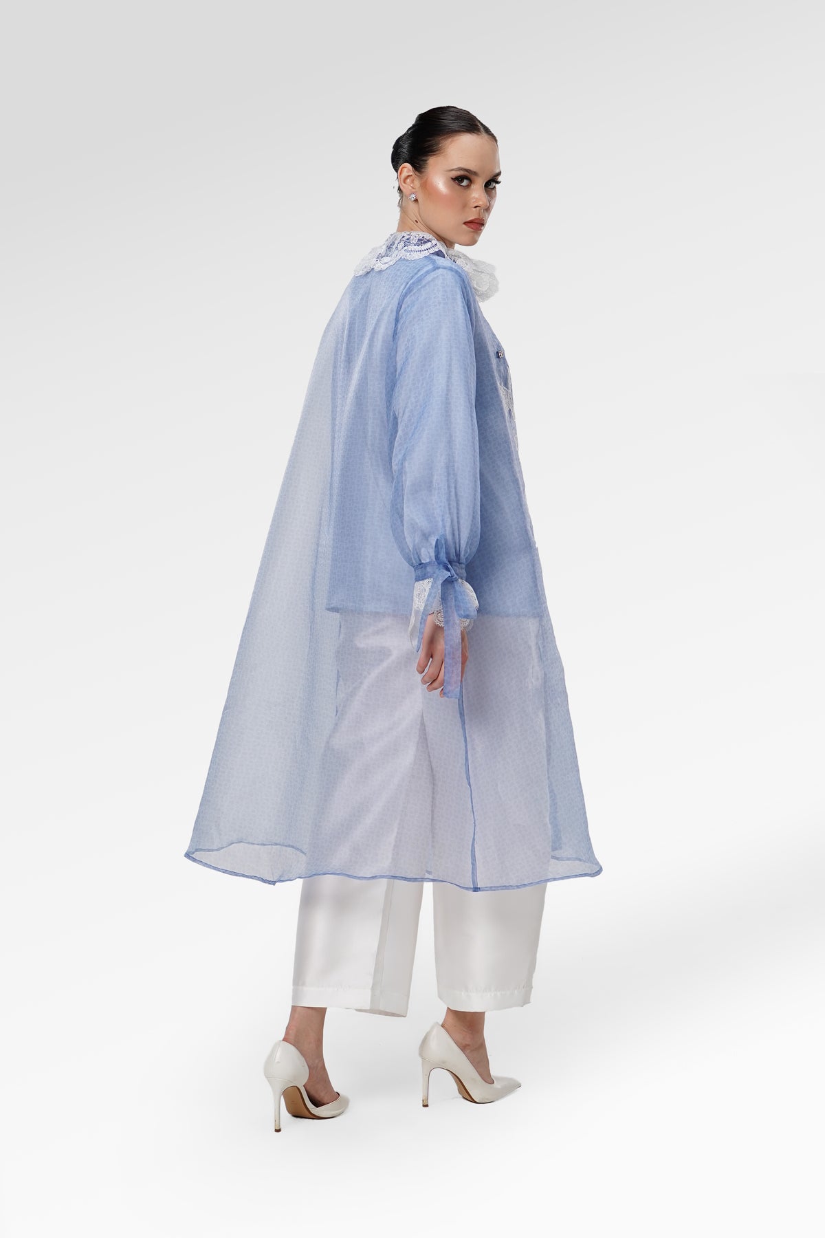 Blooming Eid Organza Embroidery Tunic - Blue Bell